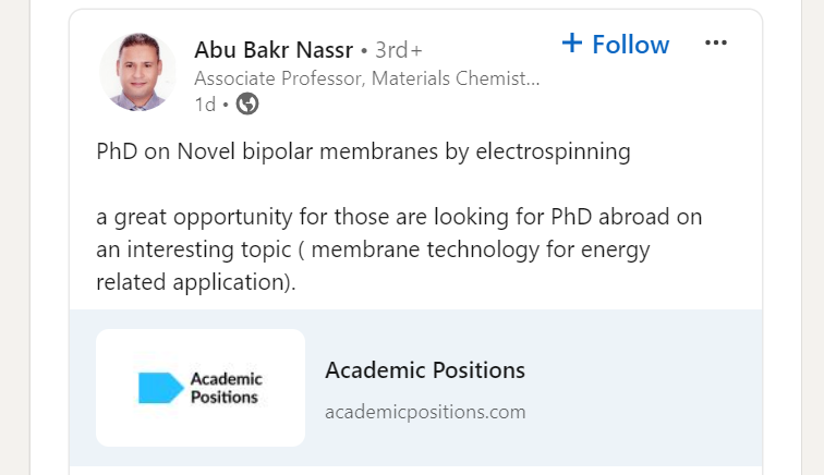 PhD on Novel bipolar membranes by electrospinning

Eindhoven University of Technology

a great opportunity for those are looking for PhD abroad on an interesting topic ( membrane technology for energy related application).

academicpositions.com/ad/eindhoven-u…