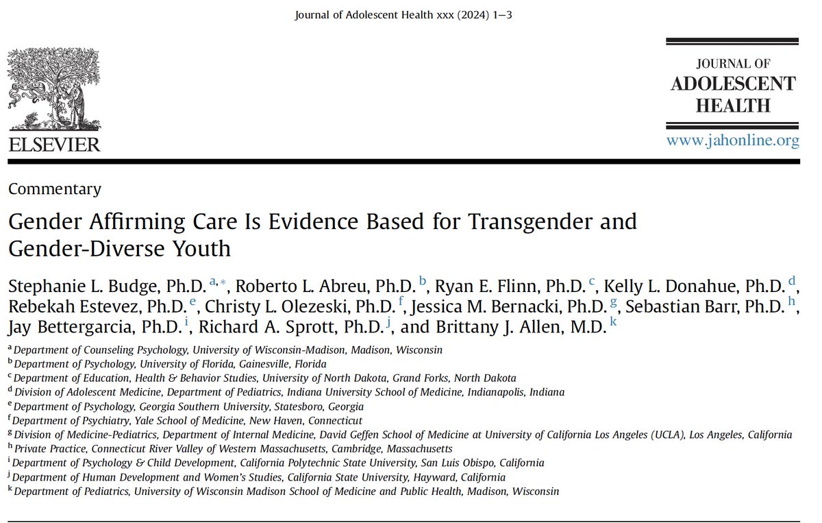 Ryan E. Flinn, Ph.D. 🌈 (@ryanflinnphd) on Twitter photo In this commentary, we outline the evidence supporting gender-affirming care for TGD youth and counter prevalent critiques of this evidence. 🏳️⚧️ <a href="/stephanie_budge/">Stephanie Budge</a> <a href="/RLuisAbreu/">Roberto L. Abreu, PhD</a> @DrBekahEstevez <a href="/DrSebastianBarr/">Sebastian M. Barr, Ph.D.</a> <a href="/JayBettergarcia/">Dr. Jay Bettergarcia (they/them)</a> <a href="/DrRichardSprott/">Richard A. Sprott</a>
Link: authors.elsevier.com/c/1jrUp,Nz~NVg… In this commentary, we outline the evidence supporting gender-affirming care for TGD youth and counter prevalent critiques of this evidence. 🏳️⚧️ <a href="/stephanie_budge/">Stephanie Budge</a> <a href="/RLuisAbreu/">Roberto L. Abreu, PhD</a> @DrBekahEstevez <a href="/DrSebastianBarr/">Sebastian M. Barr, Ph.D.</a> <a href="/JayBettergarcia/">Dr. Jay Bettergarcia (they/them)</a> <a href="/DrRichardSprott/">Richard A. Sprott</a>
Link: authors.elsevier.com/c/1jrUp,Nz~NVg…