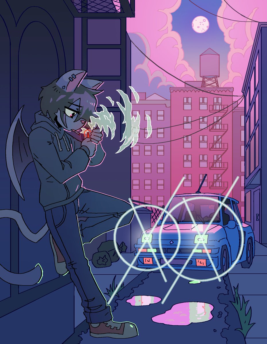 BRAIN_D0G's tweet photo. pink sky /  headlights https://t.co/IO1VxptneW