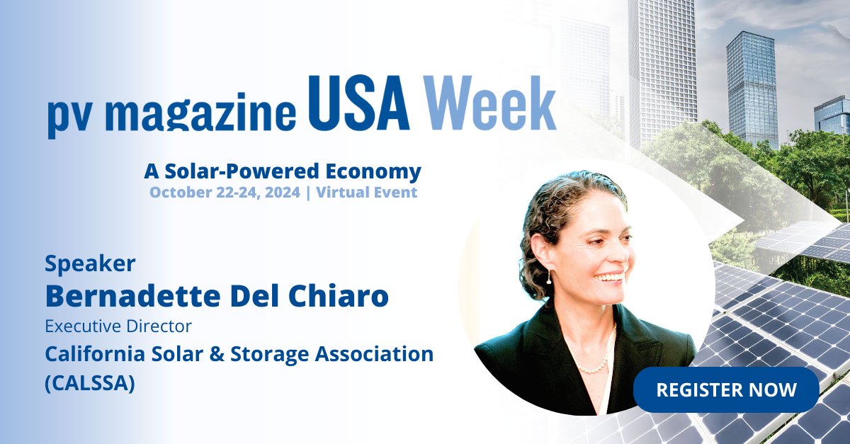 California Solar & Storage Association (@calssa_org) on Twitter photo We're excited to be joining <a href="/pvmagazineusa/">pv magazine USA</a> Week on October 22-24! This brand new multi-day virtual event, is dedicated to advancing the U.S. solar and energy storage markets, with a focus on manufacturing. <a href="/DelChiaroSolar/">Bernadette Del Chiaro</a> will be speaking! Join for FREE: bit.ly/4eMfC4a We're excited to be joining <a href="/pvmagazineusa/">pv magazine USA</a> Week on October 22-24! This brand new multi-day virtual event, is dedicated to advancing the U.S. solar and energy storage markets, with a focus on manufacturing. <a href="/DelChiaroSolar/">Bernadette Del Chiaro</a> will be speaking! Join for FREE: bit.ly/4eMfC4a