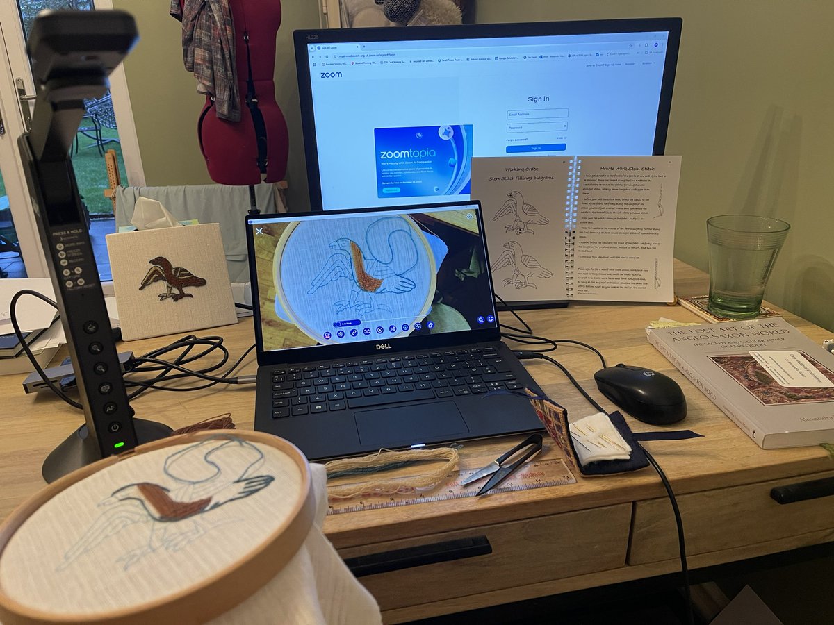 And just like that we’re ready for the final Bayeux Tapestry Bird session for the @royalneedlework 

Tonight we’re focussing on small areas and  fillings.