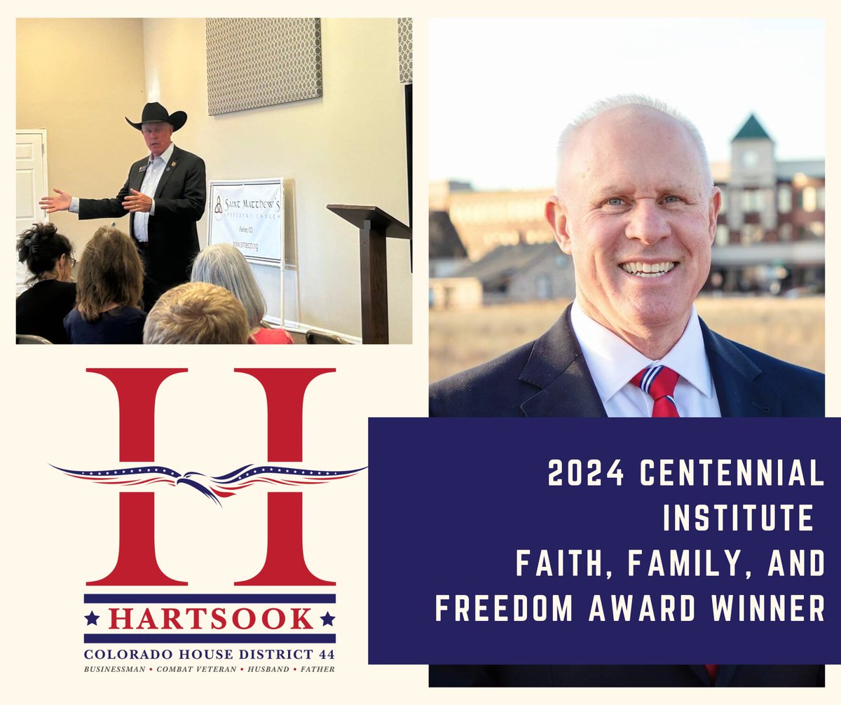 I am honored to receive the 2024 Faith, Family, and Freedom Award from the <a href="/CentennialCCU/">Centennial Institute</a> 
#FaithFamilyFreedom #Hartsook4House