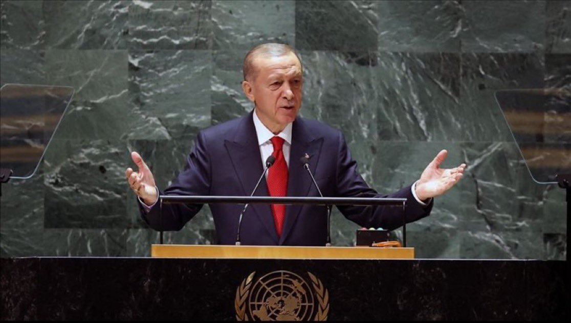 Partisangirl's tweet photo. Erdogan tells UN to recommend force against Israel to stop the genocide.

Meanwhile his army is occupying Syria while it is being bombed by Israel, and he still hasn’t expelled Zionist “diplomats”. 

He’s a liar, and a coward and a thief .