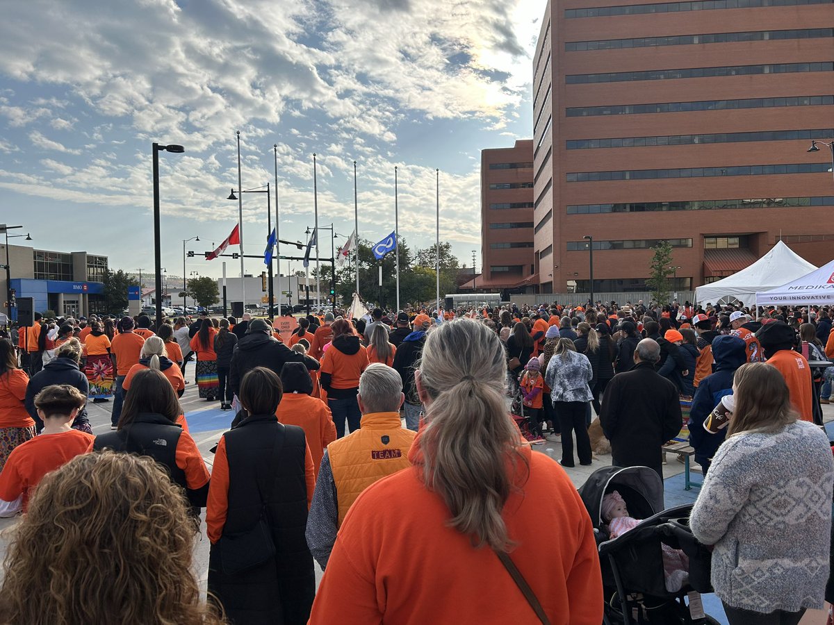 SBarr2's tweet photo. Great turnout for this mornings walk to recognize National Day for Truth and Reconciliation this morning. Glad so many people were out to show support and continue their journey #Reconciliation #reconcilAction @downiewenjack #ymm https://t.co/w7oZF6v3ot