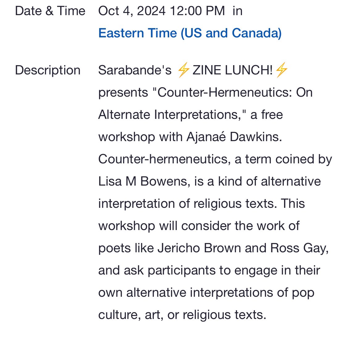 This Friday, I’m doing a Zine Lunch with <a href="/sarabandebooks/">Sarabande Books</a> . Roll through for a mini workshop with me on counter-hermeneutics ❤️ if you liked my counter-hermeneutics essay in @prairie_schooner , you’ll love this workshop. Registration link below: