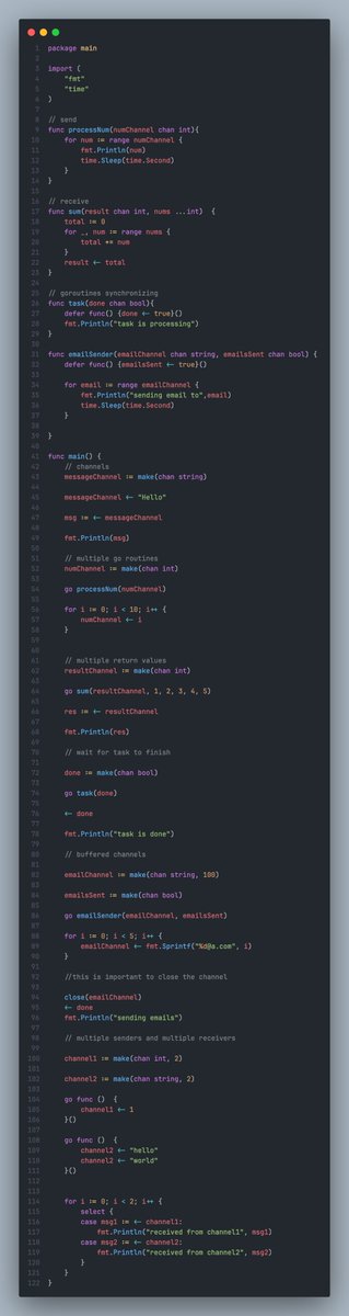 sandipkurmi0's tweet image. 🔗 Step 26: Communicating with channels in #Golang!
Channels allow goroutines to communicate
Efficient and safe data sharing! 🚀 #GolangLearning #100DaysOfCode #DevJourney #Channels #Concurrency