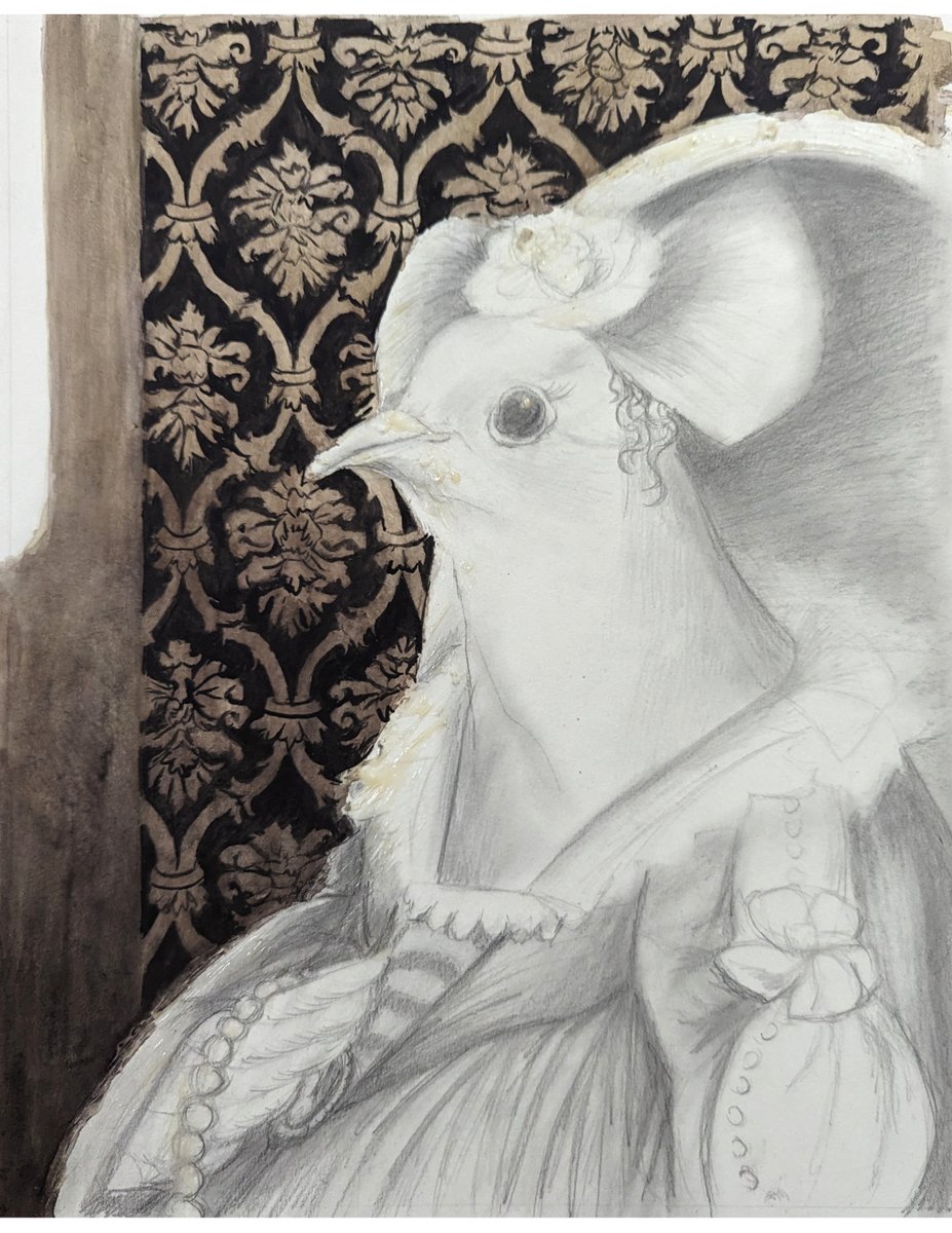 ConnieResch's tweet photo. In an illustration mentorship with Smart School, one of my assignments was to create a portrait illustration. The first thing that came to mind was a BIRD😂 here is my initial sketch and some painting stages #portraitpainter #illustrationart  #editorialillustration #birdlover https://t.co/iSS7zq1m0F