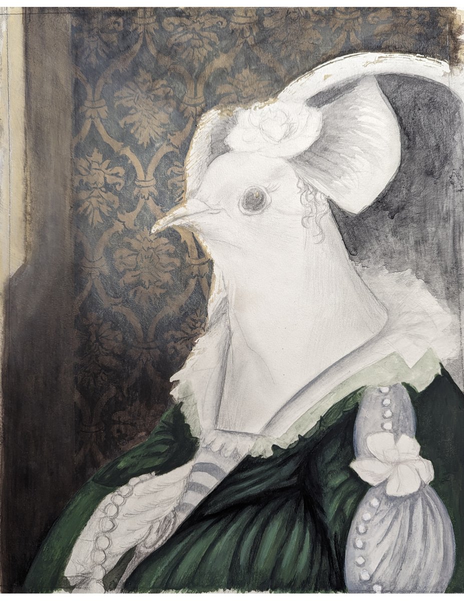 ConnieResch's tweet photo. In an illustration mentorship with Smart School, one of my assignments was to create a portrait illustration. The first thing that came to mind was a BIRD😂 here is my initial sketch and some painting stages #portraitpainter #illustrationart  #editorialillustration #birdlover https://t.co/iSS7zq1m0F