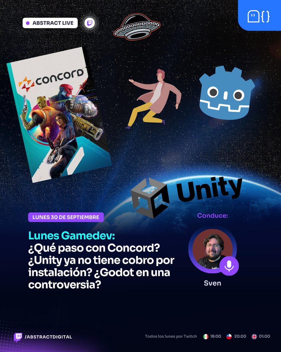 AbstractDw's tweet photo. 🚨Hoy en #LunesGameDev
📢Hablamos sobre #Concord , #Unity , #Godot y más actualidad #gamedev
🔴En vivo por📺https://t.co/jYOysjxAHo desde las 🕗20:00 horas GMT -3
🎙️Conduce @svbrand
#indiegame #IndieDevs #IndieGameDev #indiegames https://t.co/jPTLKCCVIM