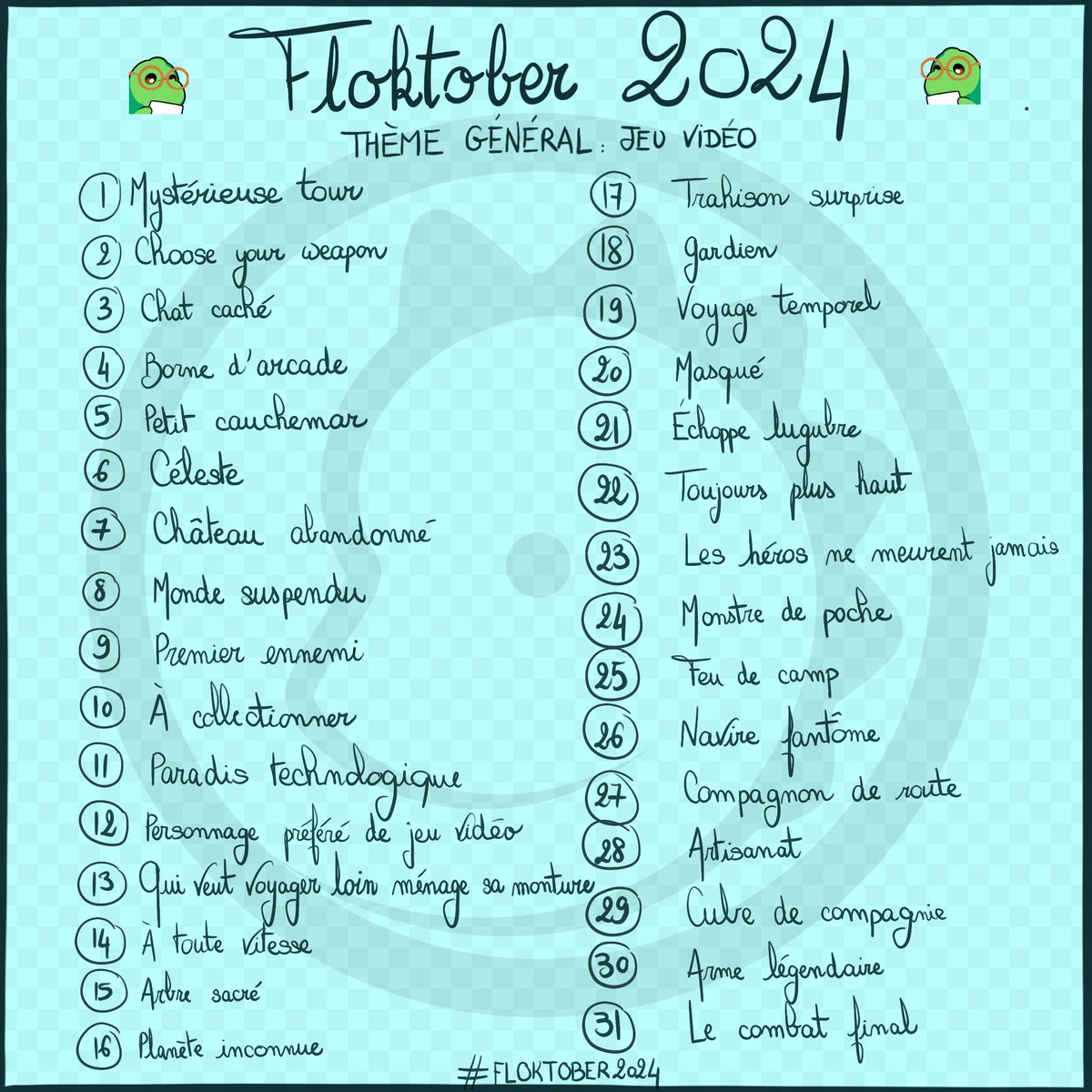 AngleDroit_'s tweet photo. LA LISTE DU #Floktober2024 !

C’est un challenge créatif : un thème pour chaque jour !

Tous les supports sont acceptés. Le but est de vous inspirer &amp; de partager : vous pouvez mixer les thèmes, les faire tous ou un seul… zéro pression ! 

J’ai hâte de voir vos créations 🥰 https://t.co/VLXXRQXm95