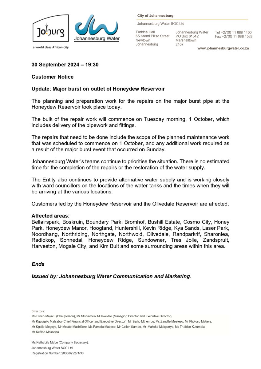 Johannesburg Water tweet media