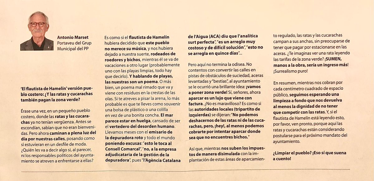 Nuestro portavoz Antonio Marset en la revista Masnou Viu de septiembre
