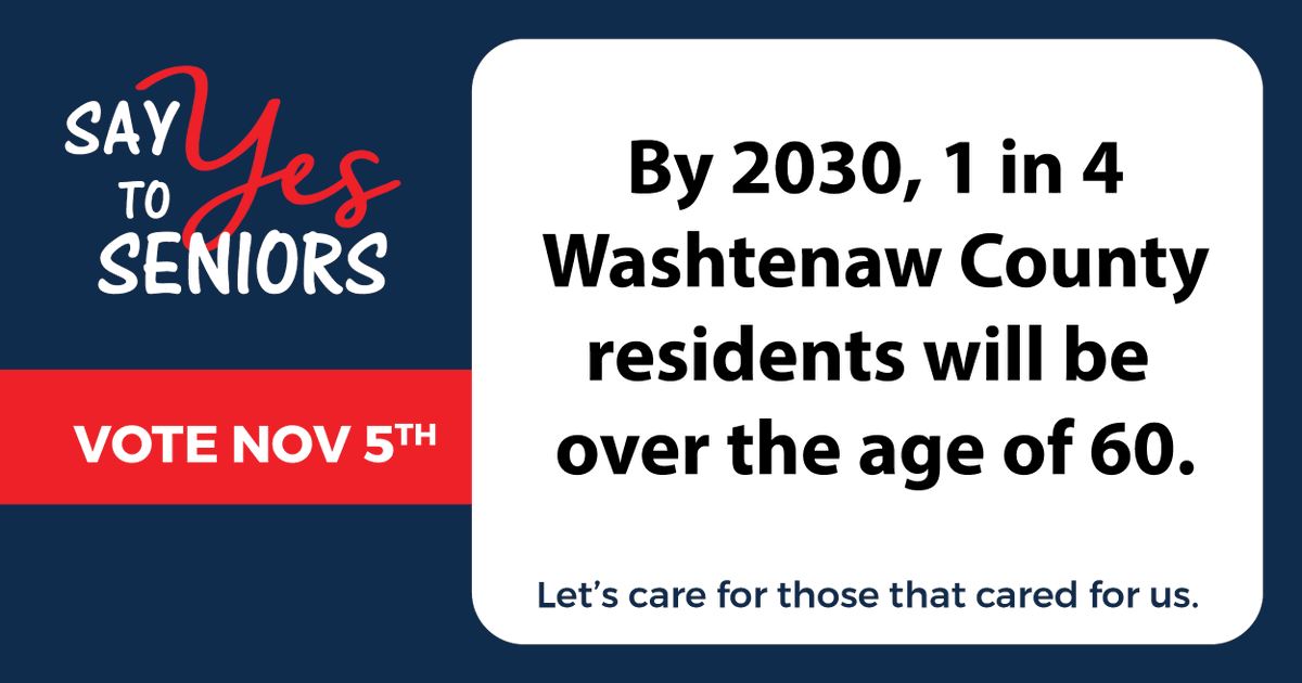 In only six years, 25% of all Washtenaw County residents will be older than 60, leading to unprecedented demand for senior services.  The senior millage provides the funding needed to help older adults take on caregiving, age in place and find independence in new ways.
