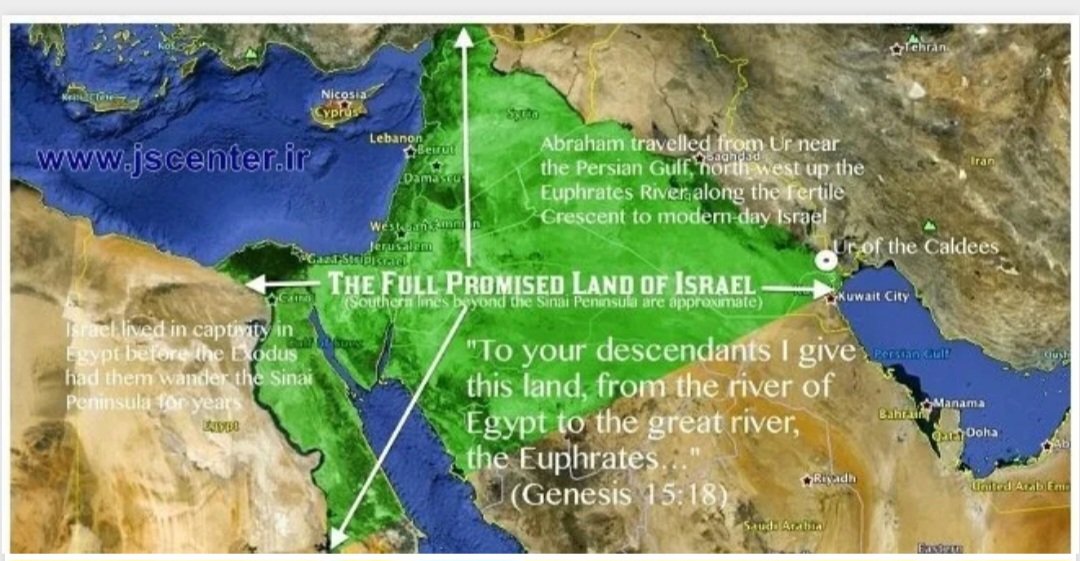 PhoadA's tweet image. در این روز خداوند با ابراهیم پیمان بست و گفت: این سرزمین، از رود مصر گرفته تا شطّ بزرگ و از آنجا تا شطّ فرات را به نسل تو می‌بخشم. 
پس امروز، از نیل تا فرات، سرزمین شما است. 
#ارض_مقدس
#اسرائیل #Israel