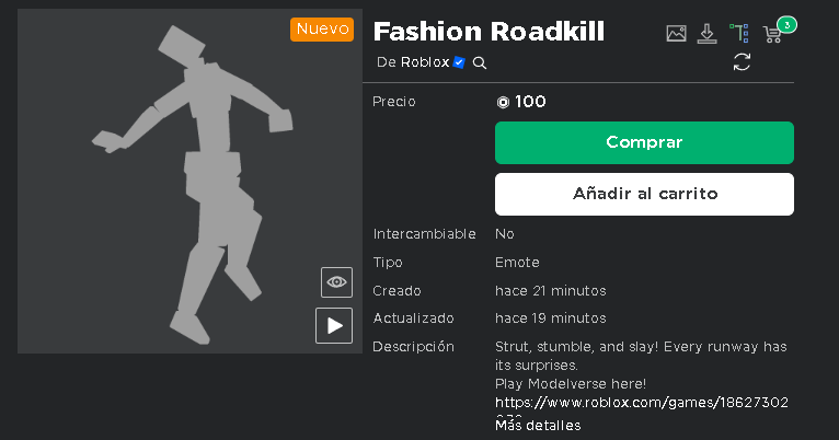 UgcNoticias_'s tweet photo. 🔴Nuevo Emote "Fashion Roadkill" Esta a la venta por 100 Robux

➤https://t.co/y3uJHpg3ZS
#Roblox #RobloxDev