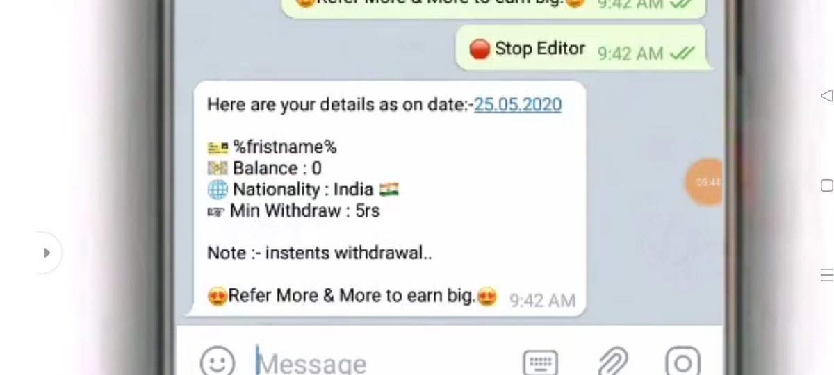 Here are your details as on date 01.10.2024

✅ Mahadev✅
💵 Balance: 0
🇮🇳 Nationality: India 
✅ Min Withdraw : 5rs

Not :- instents withdraw....

 Refer More &amp; More to earn big.☺️
