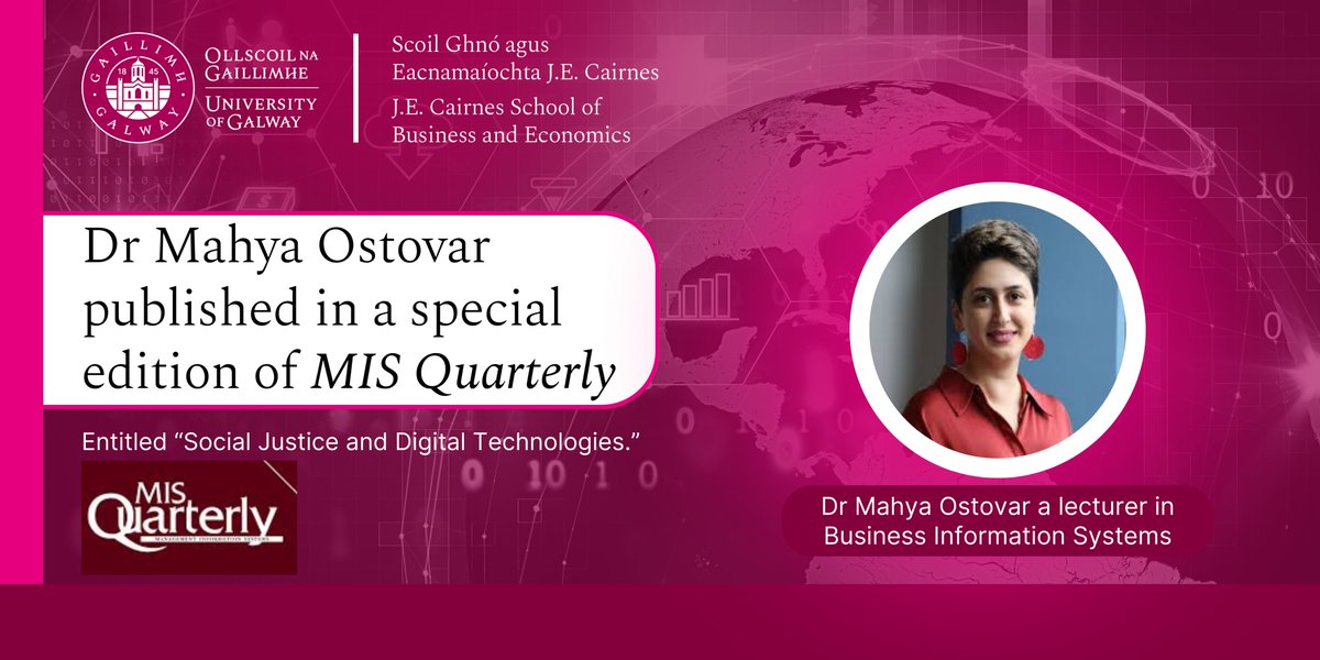 📢Dr Mahya Ostovar, Lecturer in Business Information Systems @Uniofgalway has co-authored a paper in @MISQuarterly titled "Social Justice and Digital Technologies." It examines social justice in gig work on platforms like Amazon Mturk. 

Read more: misq.umn.edu/beyond-categor…