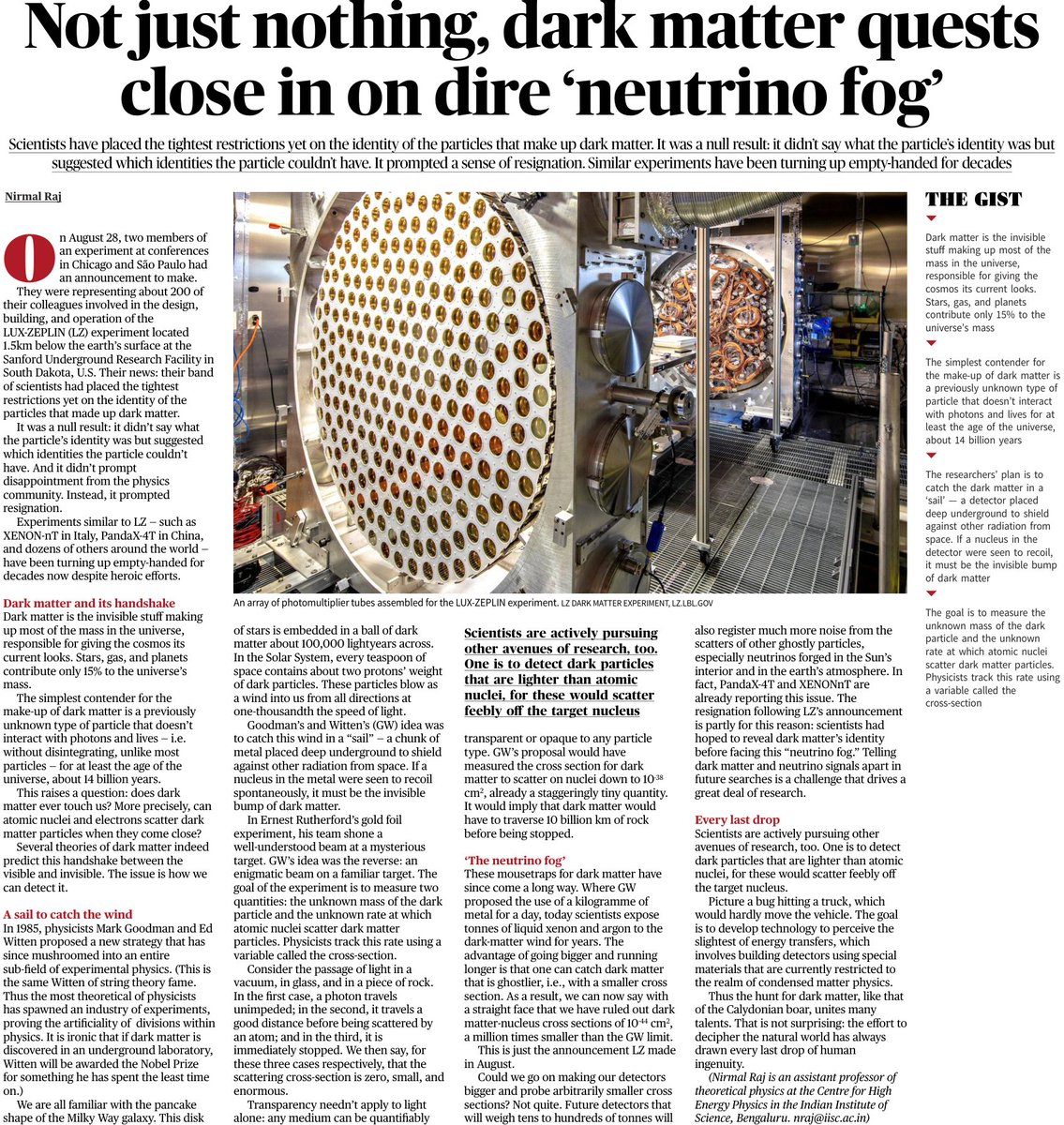There was a particle of dark matter
That sought to prove it could scatter.
Into a liquid it flew
But went right through;
If only the detector had been fatter.

My popular article on efforts to detect dark matter underground. 👇