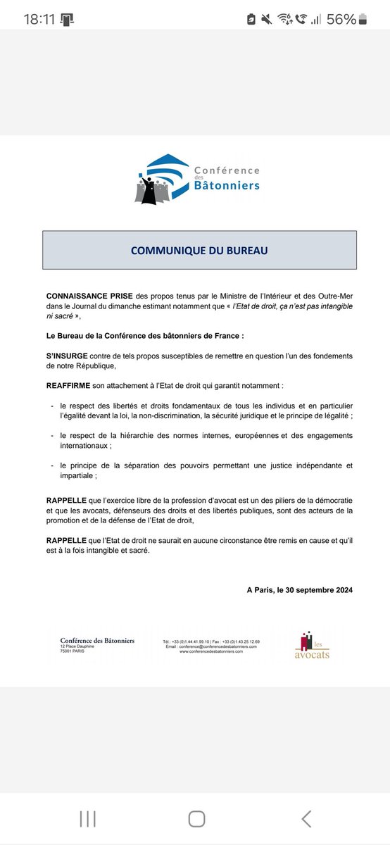 Nous ne laisserons passer aucune atteinte à l'Etat de Droit