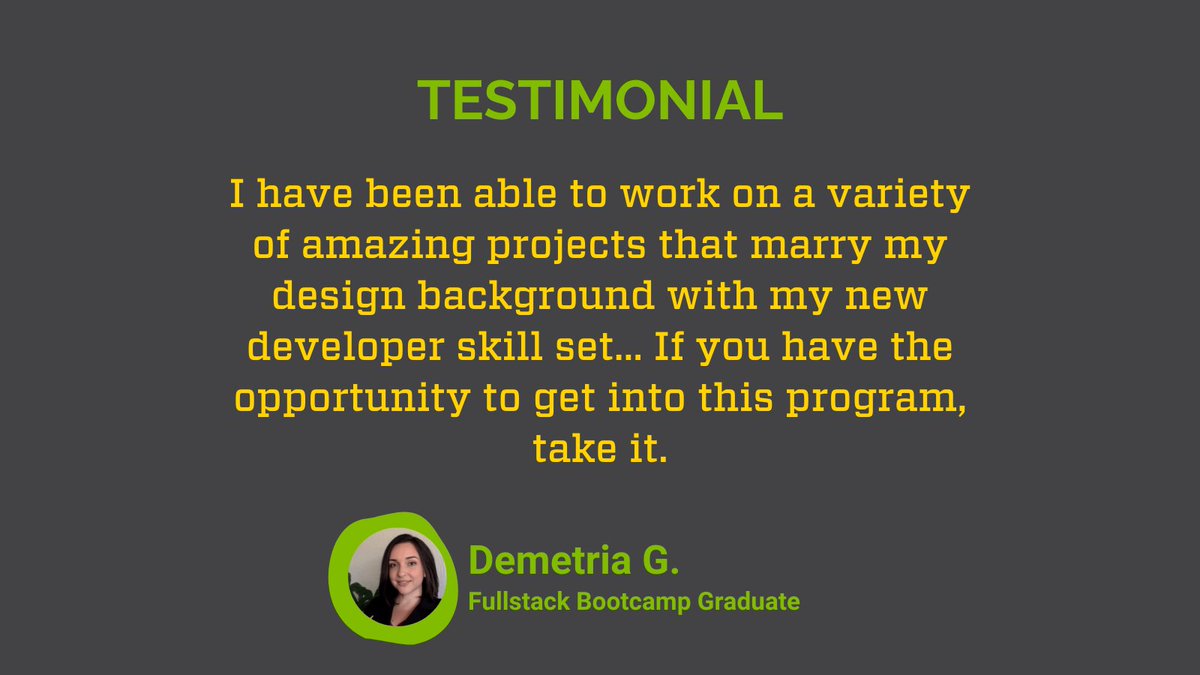 DeepDiveCoding's tweet image. Get motivated with Demetria G.&apos;s incredible Deep Dive testimonial! 

#DeepDive #bootcamp #newcareer #coding #UXUI #digitalmedia #IOT #softwareengineer
