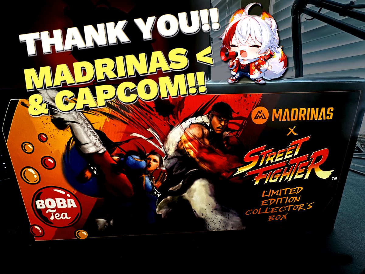 NerfTae's tweet photo. 🎉 Huge shoutout to @MADRINAS  and @CapcomUSA_  for sending this amazing Madrinas x Street Fighter: Limited Edition Collector's Box! 🥳💥 You guys rock! Can’t wait to try these flavor #Mango #Lemonade Flavors /w #boba kit! #Grateful  #Madrinas #Capcom #StreetFighter #Gaming 🎮✨ https://t.co/Fh12coxZUI