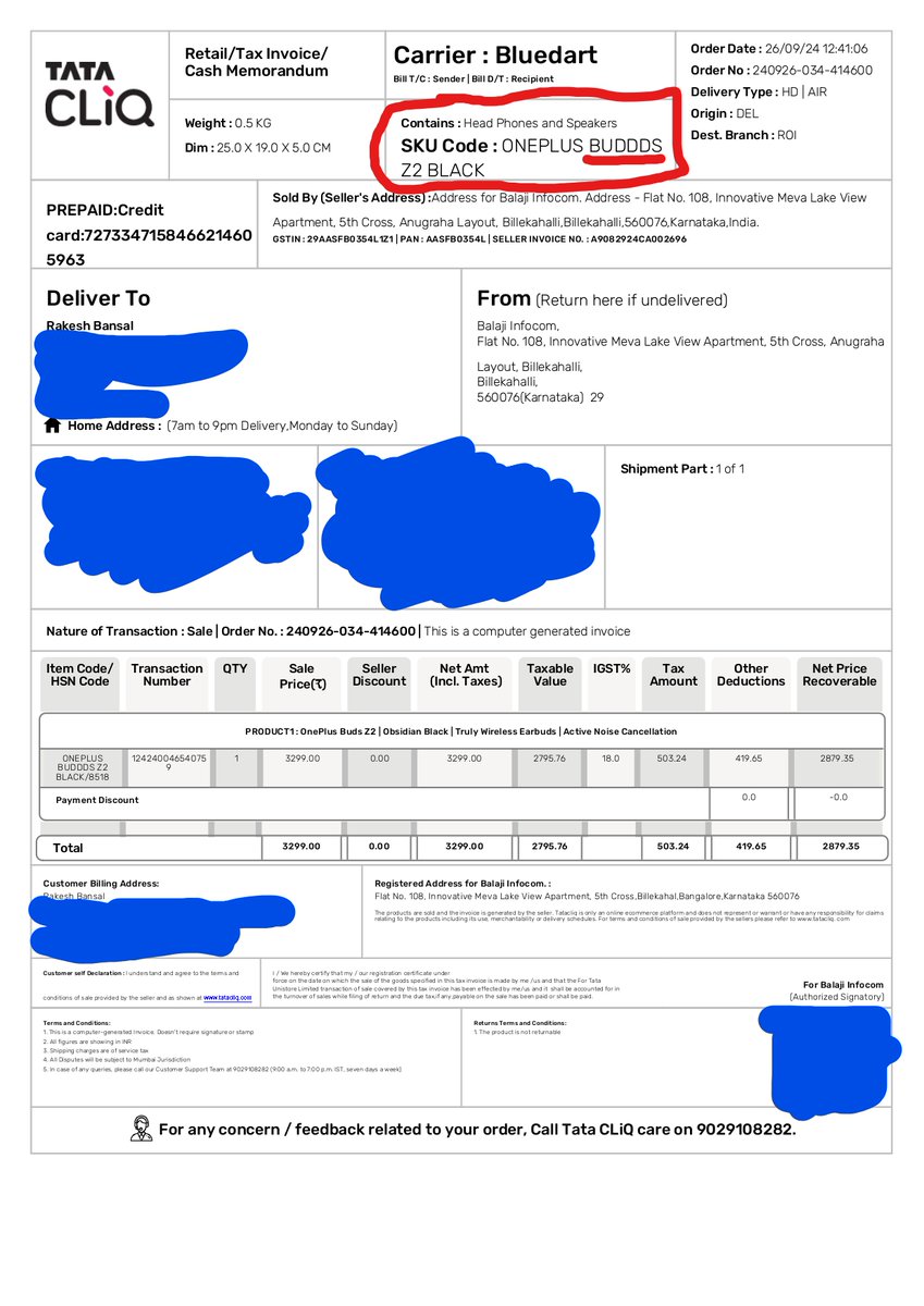 rbansal8588's tweet image. @TataCLiQ  - Is this a scam?  
Ordered OnePlus Buds Z2 Obsidian Black on 26th Sept 2024 from #TataCliq, and it arrived on 29th Sept, but guess what? The color was matte black, not Obsidian Black like I ordered! 👎
