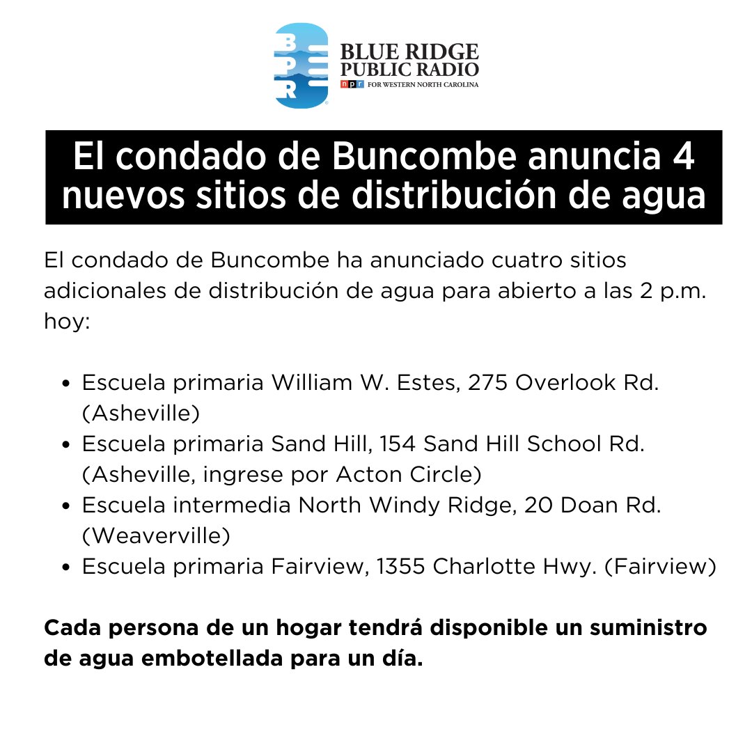 🚨 NEW UPDATE: 4 additional
Buncombe County water distribution sites announced