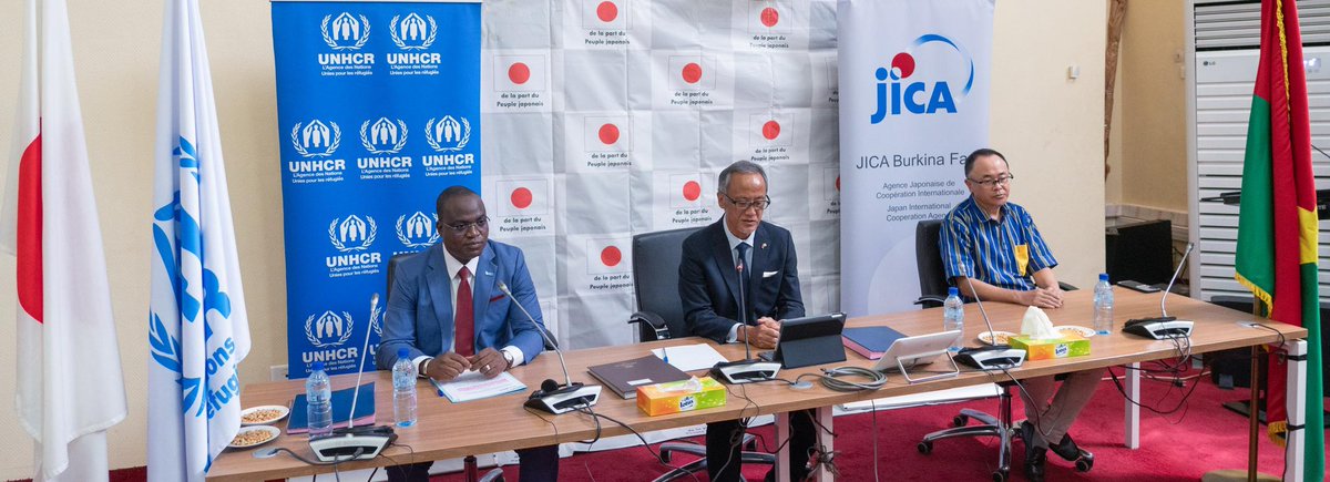 MauriceAz's tweet photo. Signing ceremony today between @UNHCR_BF @AMJBurkinaFaso &amp; @jica_direct_en to enhance IDP biometric registration. This funding, worth nearly USD 4 million will ensure better planning and effective assistance for IDPs with @spconasur. Grateful 🙏 to 🇯🇵 for its unwavering support! https://t.co/1ZMIauW9ms