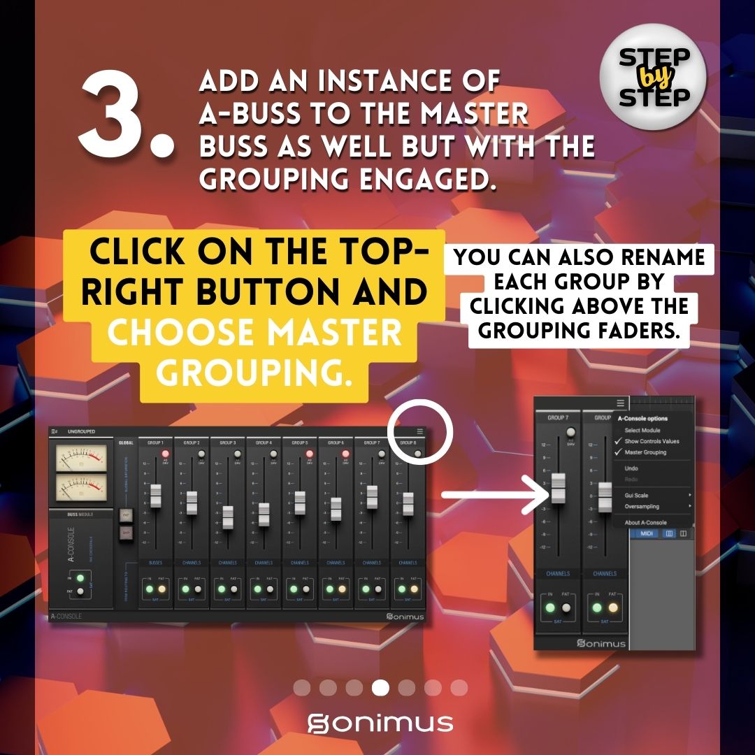 SonimusAudio's tweet photo. 🔎Step-by-step on A-Console's grouping workflow 👣

#Sonimus #PreampPlugin #MusicProduction #AudioMixing #MixingInTheBox #NewPlugin #AnalogModeling #MustKnowFeatures #MusicProducer #VintageConsole #ConsoleEmulation #MusicLife https://t.co/YJJSFUVXcR