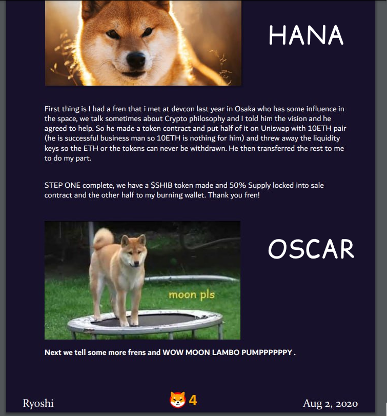 OscarShib's tweet photo. $OSCAR and $HANA are the two dogs featured in Ryoshi's legendary Shiba Inu whitepaper. 🐶

These icons helped inspire the movement that became the $SHIB revolution!

#shib $neiro $hana $estee https://t.co/2BYw9latkz