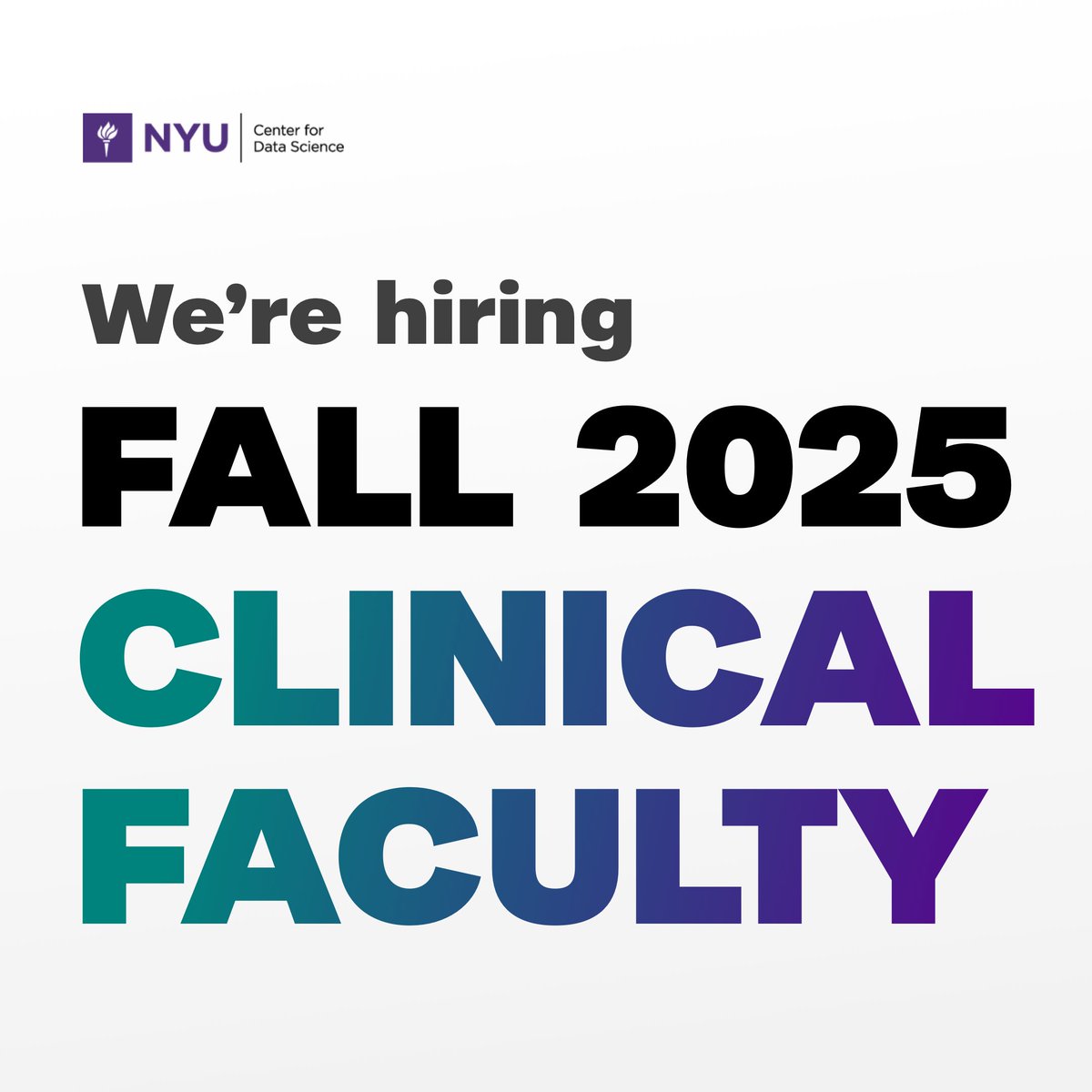 CDS Clinical Assistant/Associate Professor - Now Hiring!

Teach cutting-edge #DataScience courses at NYU. PhD required, strong teaching background essential.

6 courses/year, student advising, program admin.

Apply by 1/31/25: apply.interfolio.com/155349