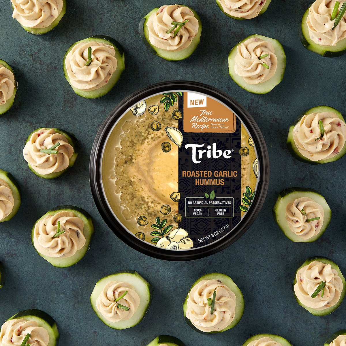 Looking for an easy appetizer to bring to your fall party? Pipe our Roasted Garlic Hummus onto some cucumber slices for an easy and beautiful result! 🧄✨

 #TribeHummus #RoastedGarlic #AuthenticHummus #AppetizerIdeas