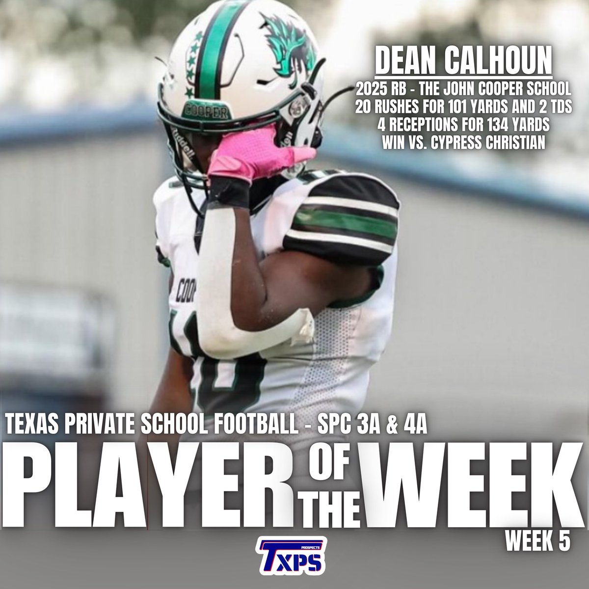 Texas Private School Football (@txprivatefbguy) on Twitter photo π¨ TXPSFB Player of the Week π¨
π¨ SPCπ¨
π¨ Week 5 π¨
Dean Calhoun - <a href="/Dean_Dean2025/">Dean Calhoun 2025 πβΎοΈππΎββοΈ</a>
2025 RB - The John Cooper School
<a href="/HFCdehaven/">Coach DeHaven</a>
<a href="/Sideline_Club/">Sideline Club</a>
<a href="/JCS_Athletics/">Cooper Athletics</a>
<a href="/JCS_Football/">John Cooper Dragon Football</a>
#RecruitTXPSFB π¨ TXPSFB Player of the Week π¨
π¨ SPCπ¨
π¨ Week 5 π¨
Dean Calhoun - <a href="/Dean_Dean2025/">Dean Calhoun 2025 πβΎοΈππΎββοΈ</a>
2025 RB - The John Cooper School
<a href="/HFCdehaven/">Coach DeHaven</a>
<a href="/Sideline_Club/">Sideline Club</a>
<a href="/JCS_Athletics/">Cooper Athletics</a>
<a href="/JCS_Football/">John Cooper Dragon Football</a>
#RecruitTXPSFB
