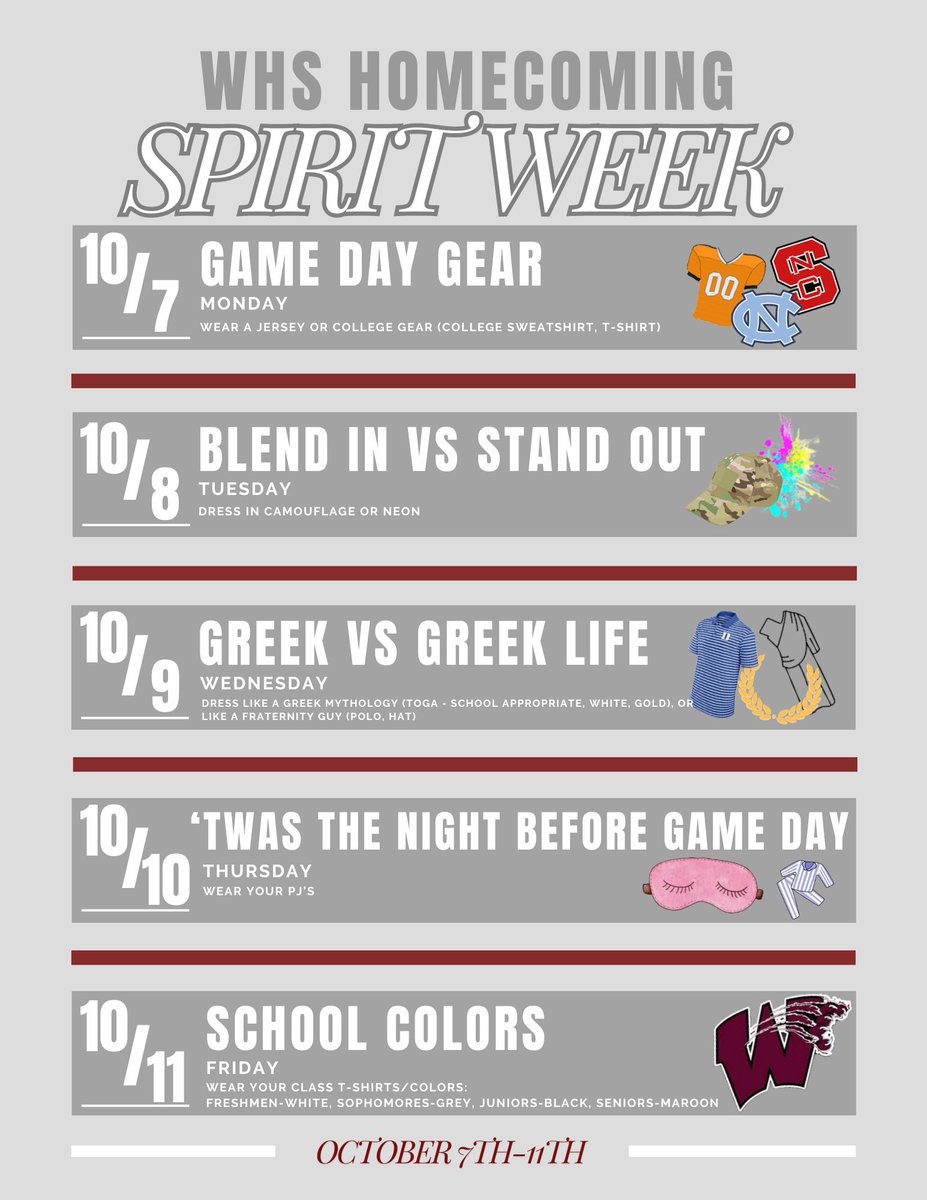 HOMECOMING 2024 - all the details are on school website! from Spirit Week to buying dance tickets! Join in the Seasons of Wakefield!