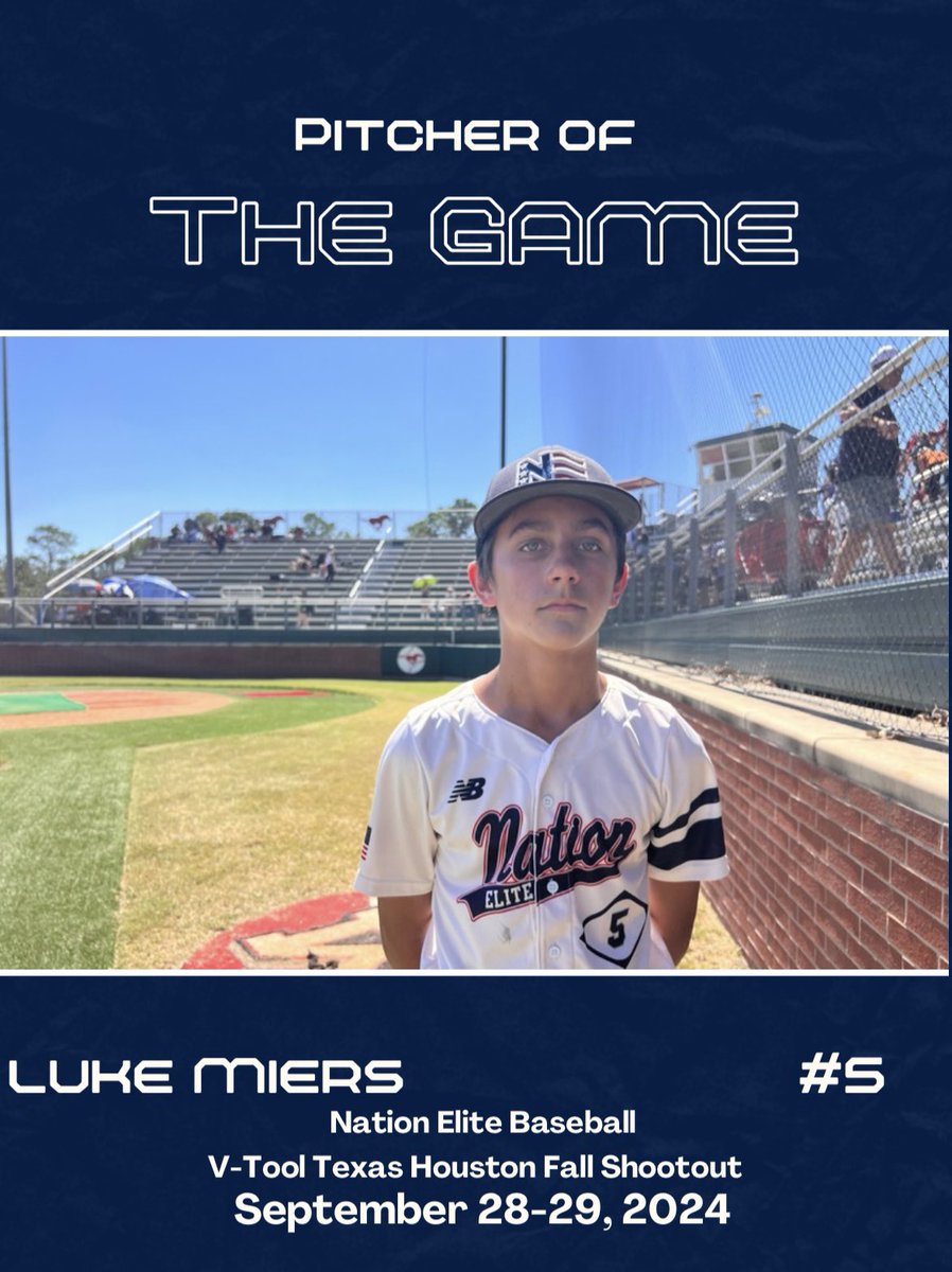 NationEliteClub's tweet photo. Pitcher of the Game
Luke Miers 2028 RHP 
Ridge Point High School
2IP 1H 0BB 2SO https://t.co/LgnqsGHyUh