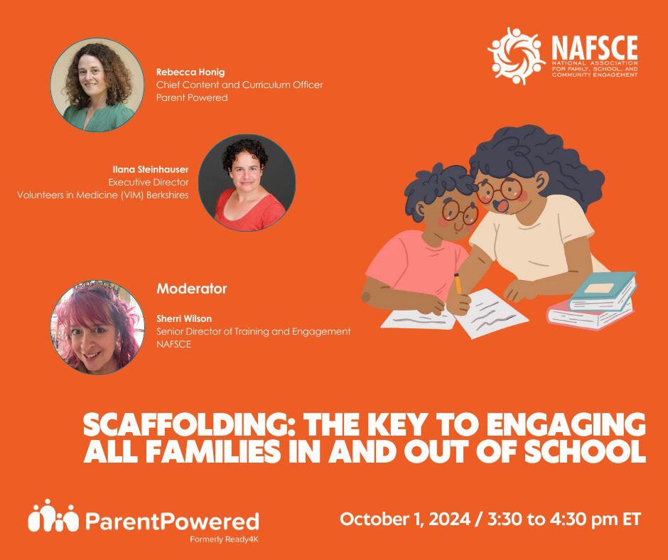 Tomorrow, join us and NAFSCE on October 1st at 3:30 PM ET for an insightful webinar on Scaffolding: The Key to Engaging ALL Families In and Out of School. Learn strategies to build trust, ensure access, and empower families in the learning process. hubs.la/Q02Rn6dX0