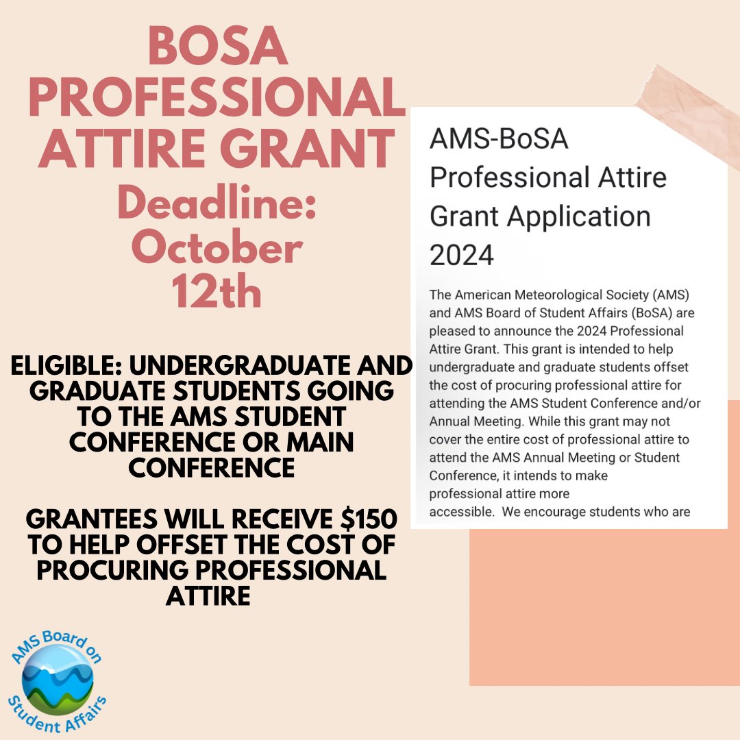 READ ALL TWEETS IN THIS THREAD! We are pleased to announce the 2024 Professional Attire Grant.  This provides undergraduate/grad student grantees with $150 to help offset the cost of procuring professional attire for attending the 2025 Student Conf and/or Annual Meeting. (1/3)