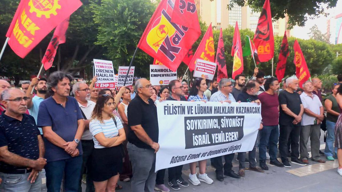 Katil İsrail yenilecek.  
Direnen halklar kazanacak. 
 
İsrail'in Filistin ve Lübnan'a olan saldırılarına karşı, Adana Emek ve Demokrasi Güçleri ile eylemdeydik.