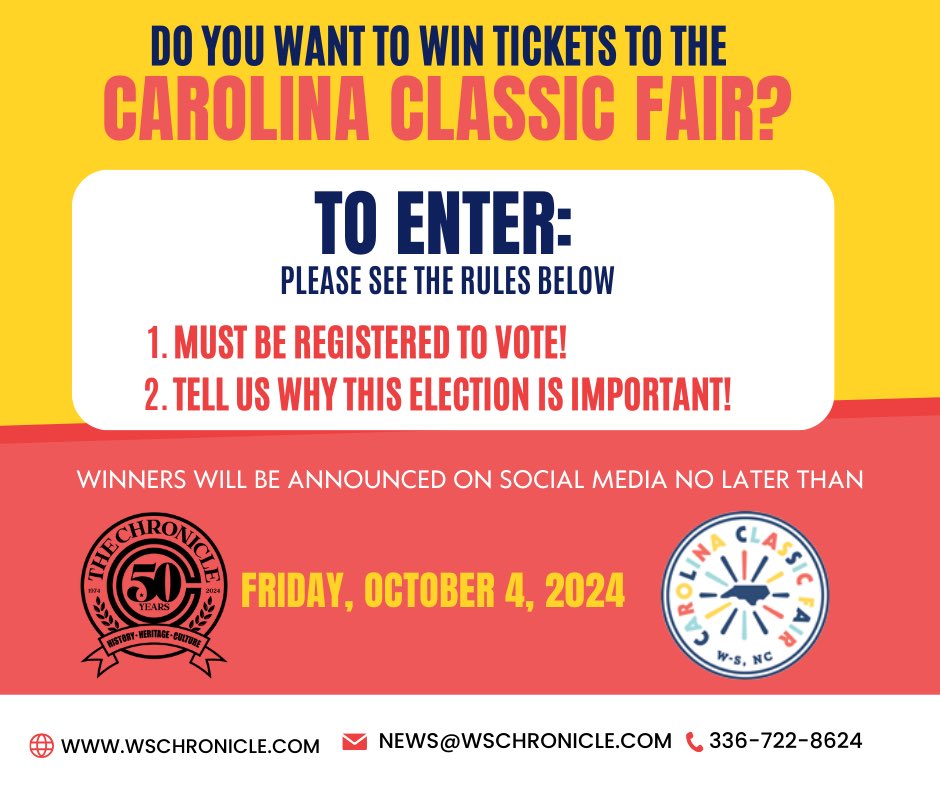 🎡 Check the rules below 👇🏾 for your chance to win tickets to the Carolina Classic Fair! Don’t miss out on the fun—enter now! 🎟️ #CarolinaClassicFair #Wintickets