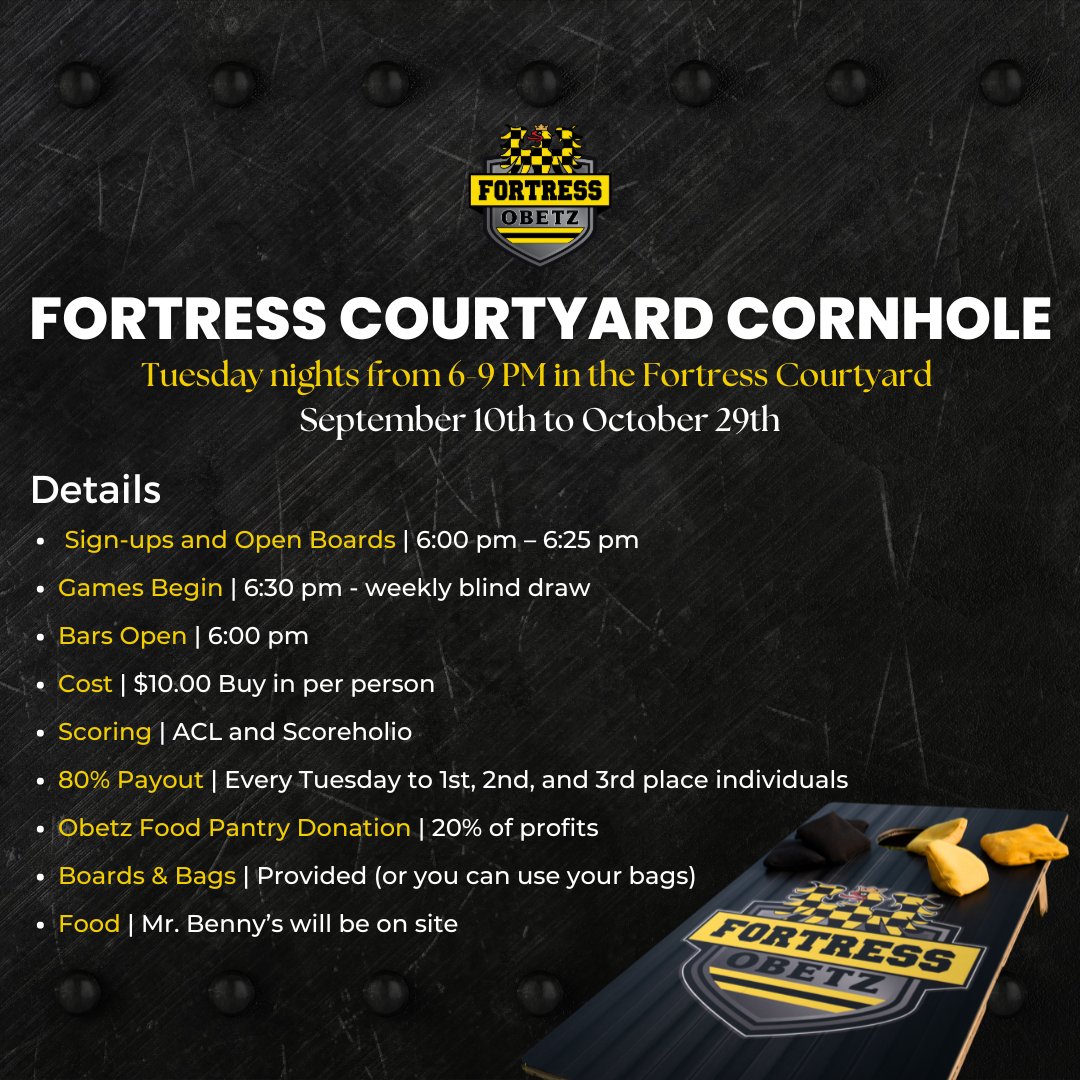 Congratulations to last week's Courtyard Cornhole Champions! 🏆🎉

They dominated the boards and took home the win.

Who’s ready to step up and challenge them? Or will they defend their title tomorrow? Bring your A-game and find out!
