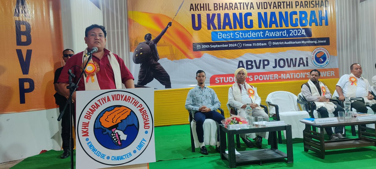 The ABVP Jowai organized the prestigious "U Kiang Nangbah" Best Student Award 2024