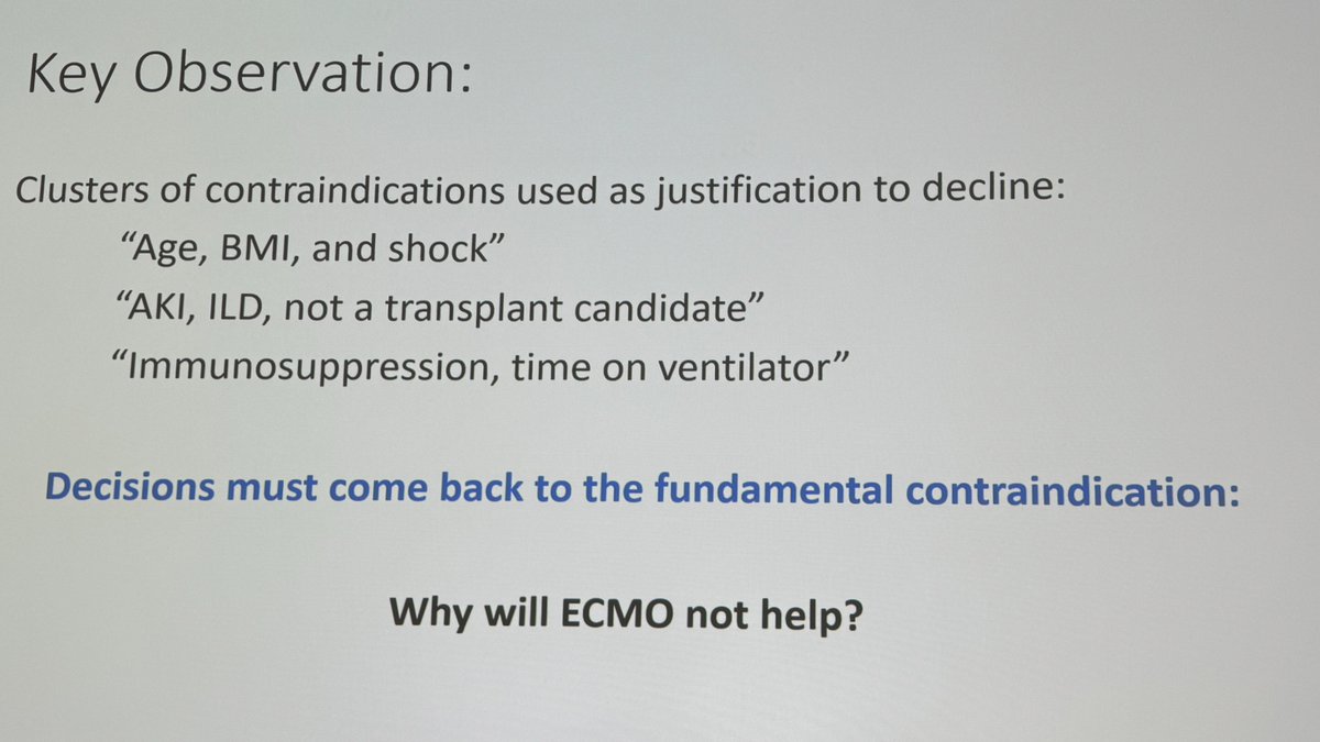 FOAMecmo's tweet photo. #ECMO candidacy decision-making @JonahRubinMD #ELSO2024
Perfect candidate for #ECLS?? 🚦will die without ECMO & 🚦will live meaningfully with ECMO (hard to say)... 3 possibilities for non-candidacy 
🚧 disease process is irreversible, and patient cannot receive a #transplantation 
🪦patient's critical illness is unsurvivable
🍂patient can survive, but not meaningfully
@accpchest 
🖇️ https://t.co/13tmb0gf8N
