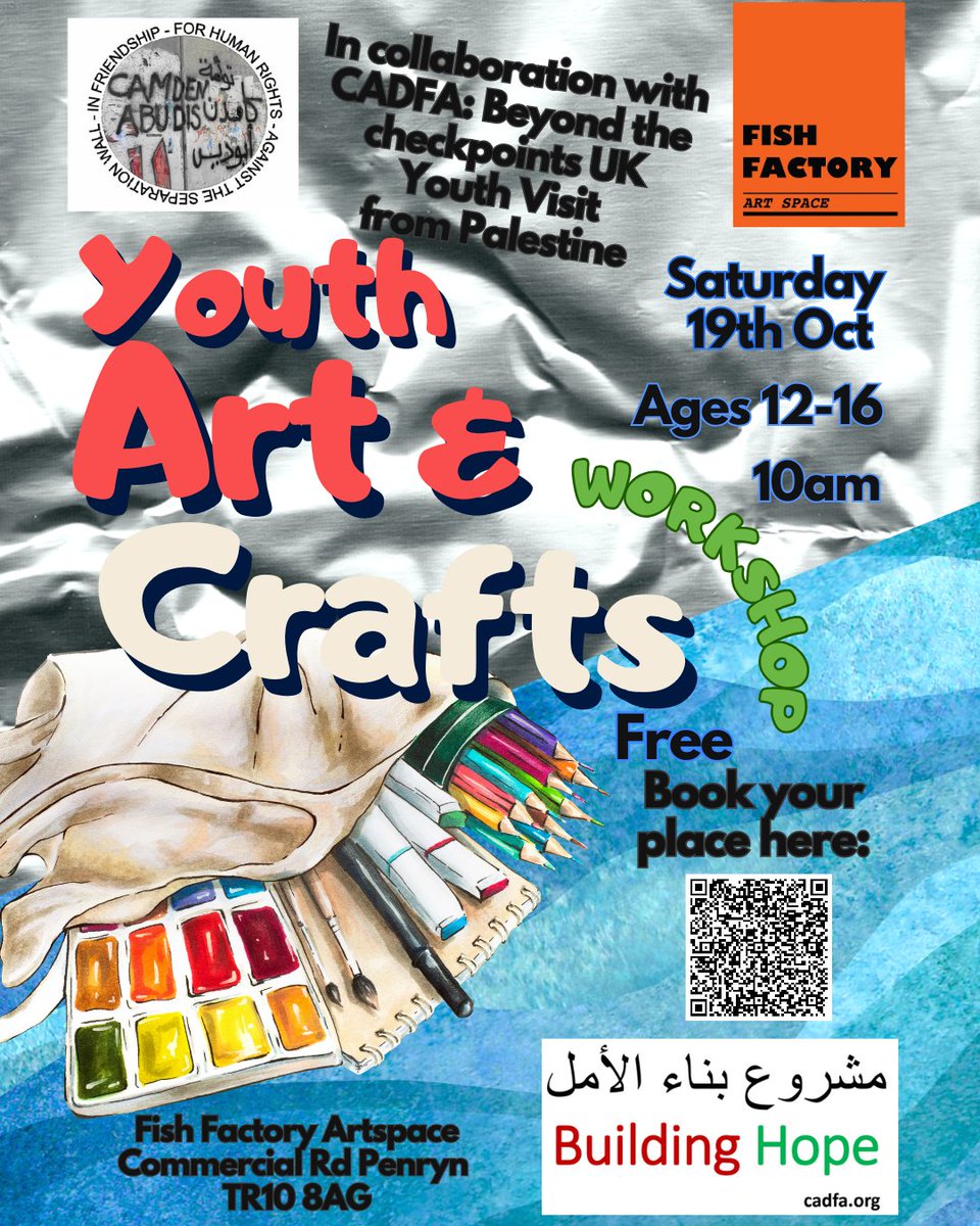 The Fish Factory (@fishfactoryarts) on Twitter photo Coming soon- FREE arts & crafts workshop for 12-16yr olds in collaboration with <a href="/camdenabudis/">Camden Abu Dis</a> Beyond the Checkpoints UK- youth vist from Palestine. Sat 19th October 10am. Coming soon- FREE arts & crafts workshop for 12-16yr olds in collaboration with <a href="/camdenabudis/">Camden Abu Dis</a> Beyond the Checkpoints UK- youth vist from Palestine. Sat 19th October 10am.