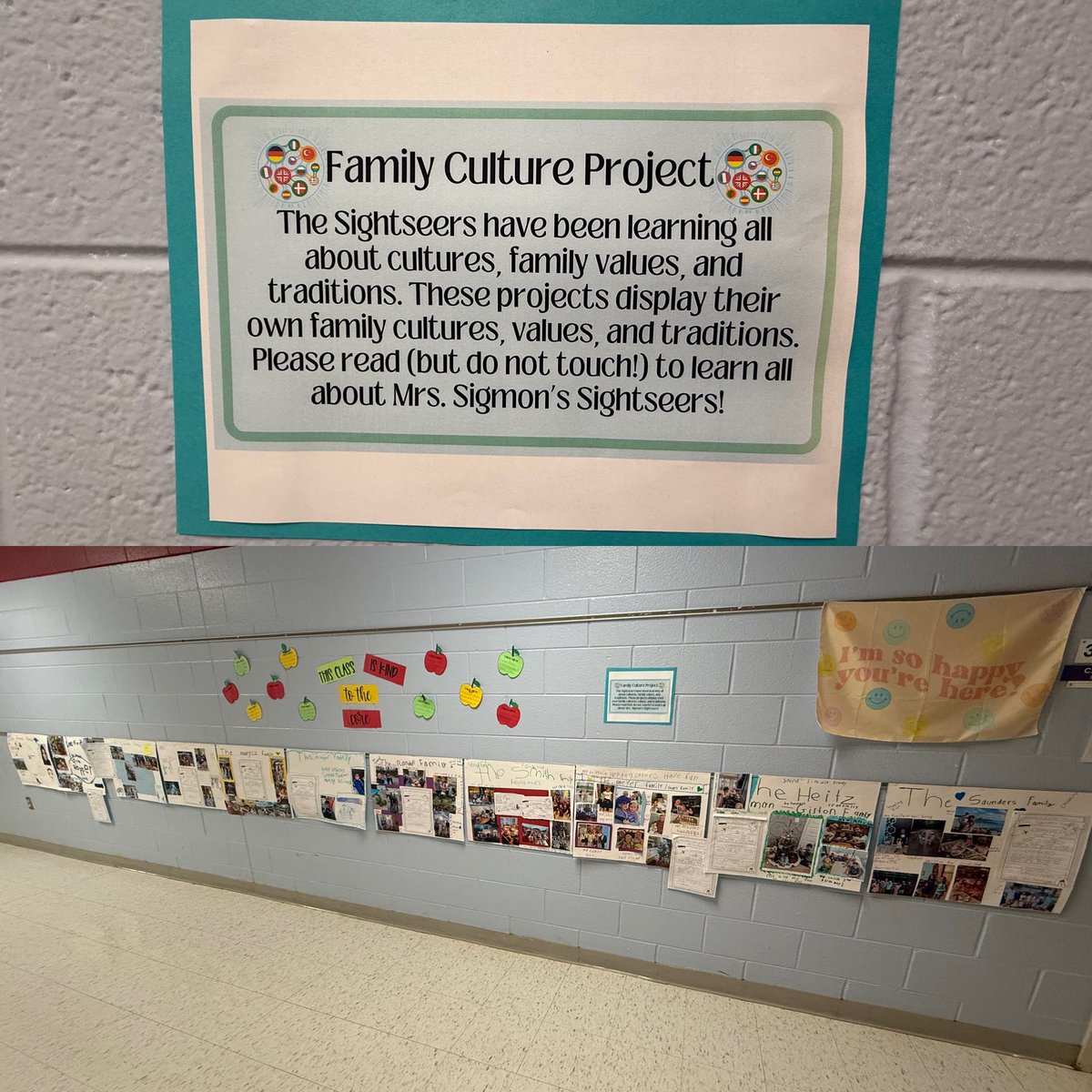 Our Family Culture posters look so awesome in our hallway! Now when someone walks by, they can stop and learn about the different cultures and families in our class! 🌎💜