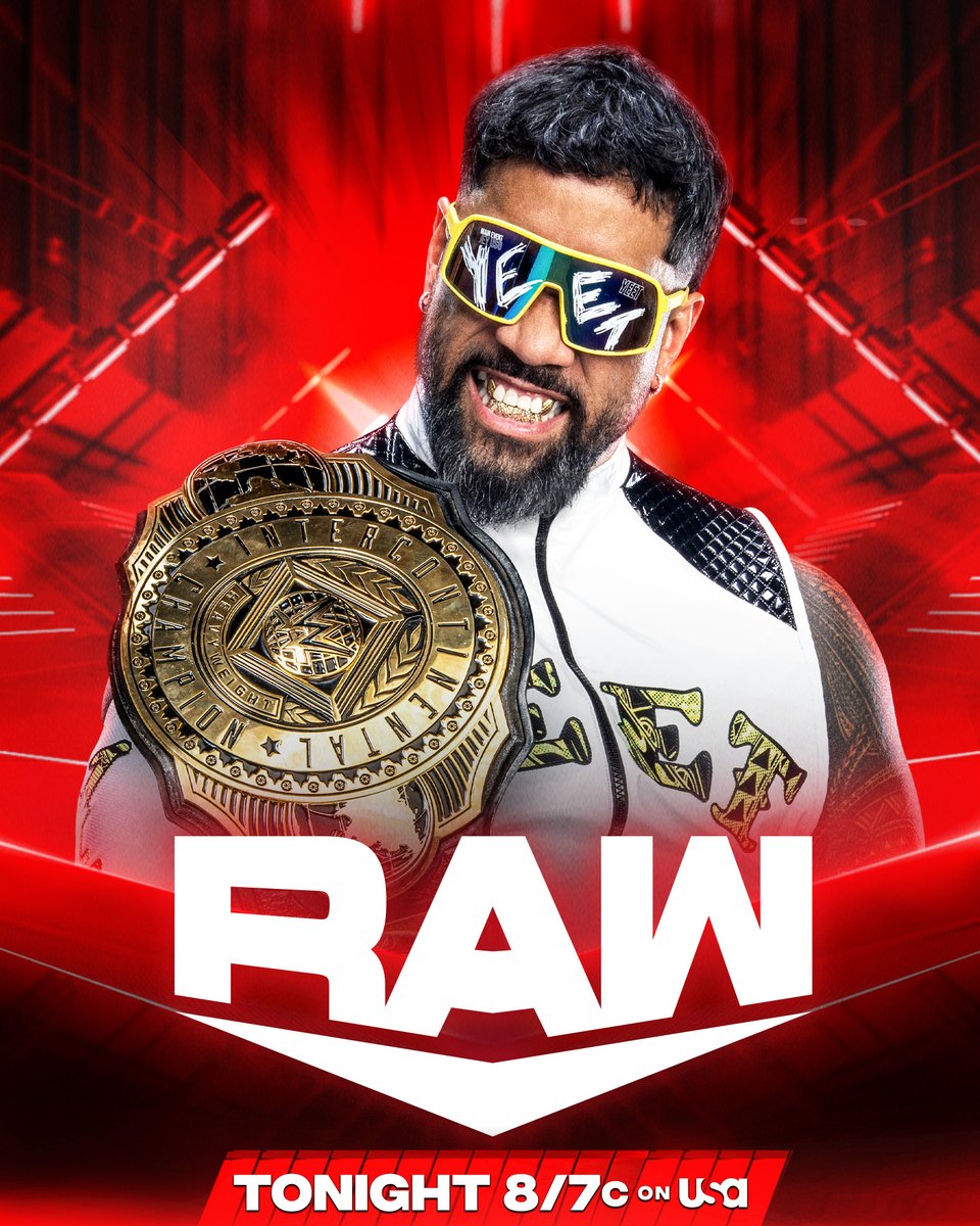 WWE's tweet photo. TONIGHT on #WWERaw:

YEEEEEEEEET!!!!!!! NEW Intercontinental Champion Jey @WWEUsos will be here! 🙌🌐

📺8/7c on @USANetwork https://t.co/xklj9eXjXw