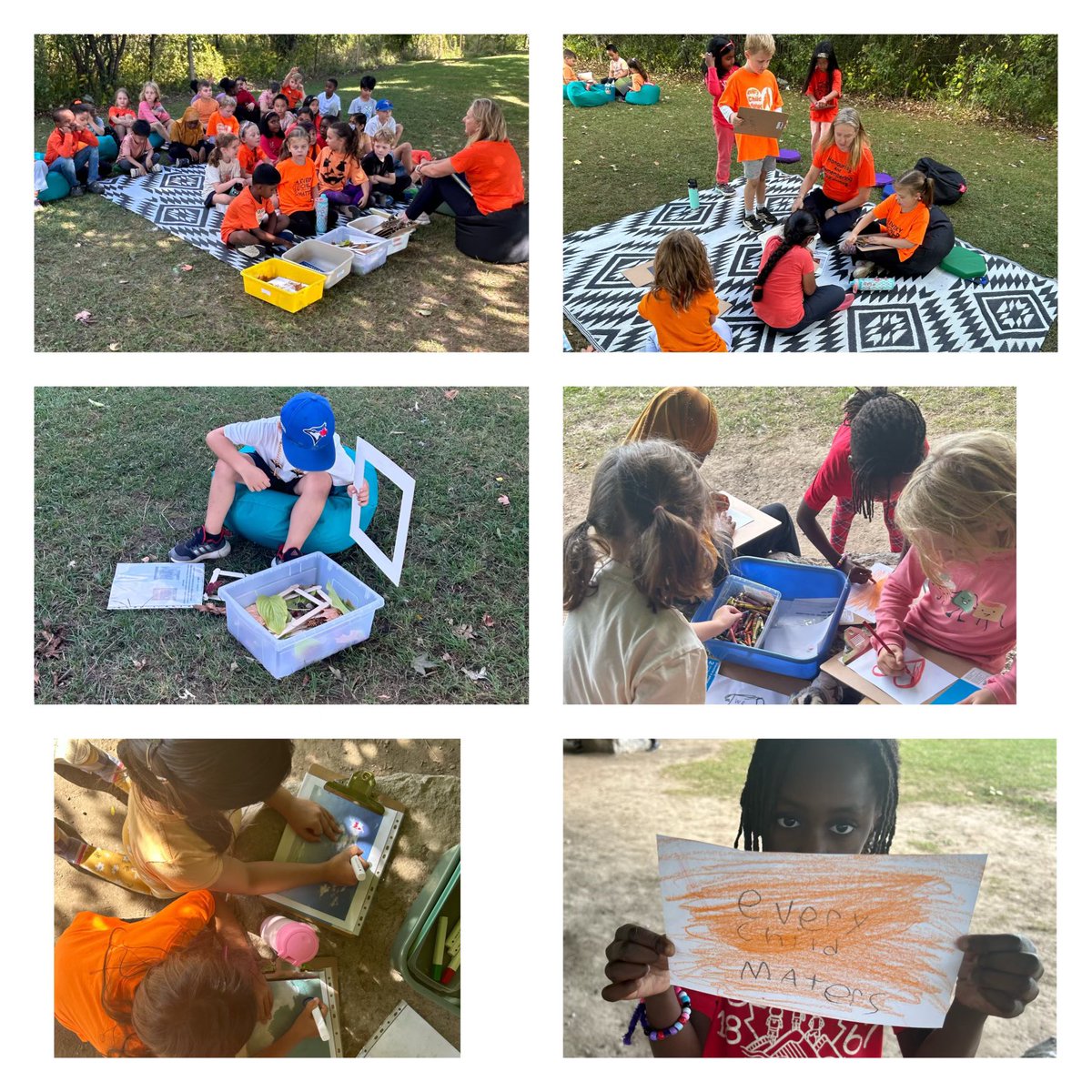 Today Mrs. Birney set up some outdoor centres for the grade 2s to recognize National Day for Truth and Reconciliation.