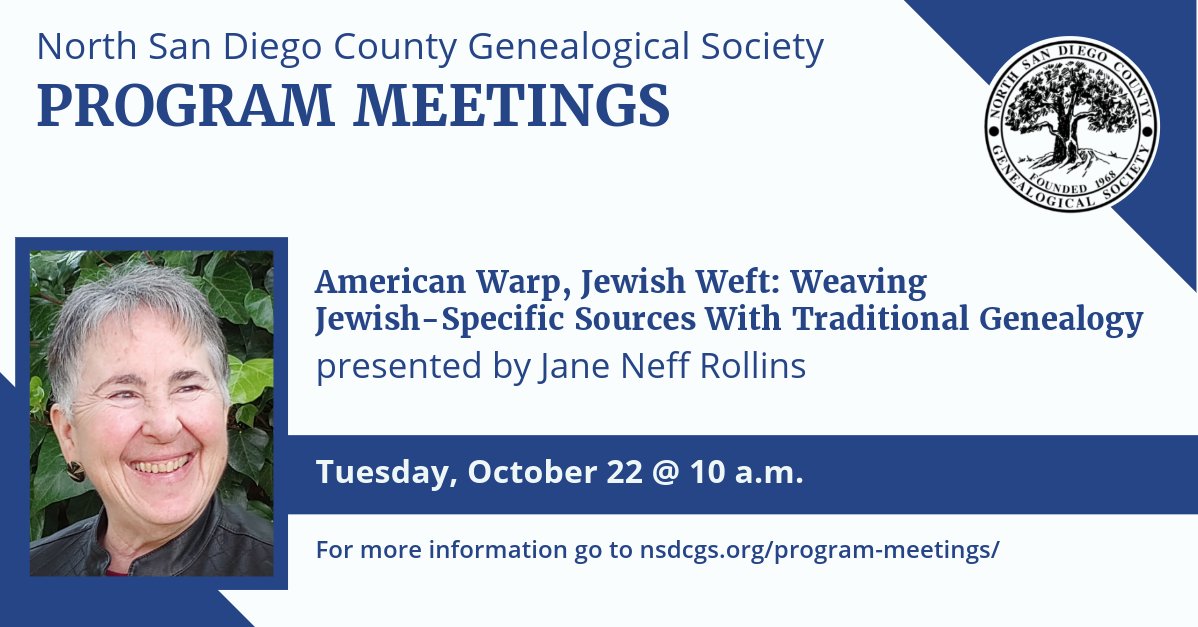 To conduct a search and meet the Genealogical Proof Standard, a Jewish genealogist must consult Jewish-specific and traditional genealogical sources (vital records, censuses, etc.) to document kinship and incorporate social history.
nsdcgs.org/program-meetin…