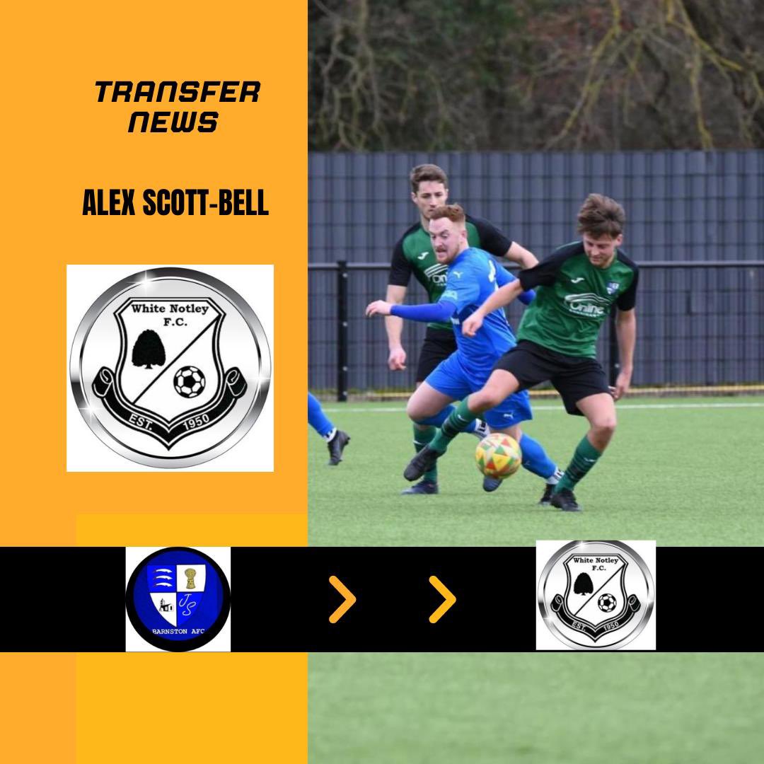 FIRST TRANSFER ANNOUNCEMENT 
Top Center mid box to box player proper number 8 
<a href="/AlexScottBell1/">Alex Scott-Bell</a> from Barnston 
Alex has already played 2 games both games we won !! 
Welcome Alex ! <a href="/whitenotleyfc/">White Notley FC</a> 
<a href="/AmatuerGaffa/">Mitch Fadez</a>