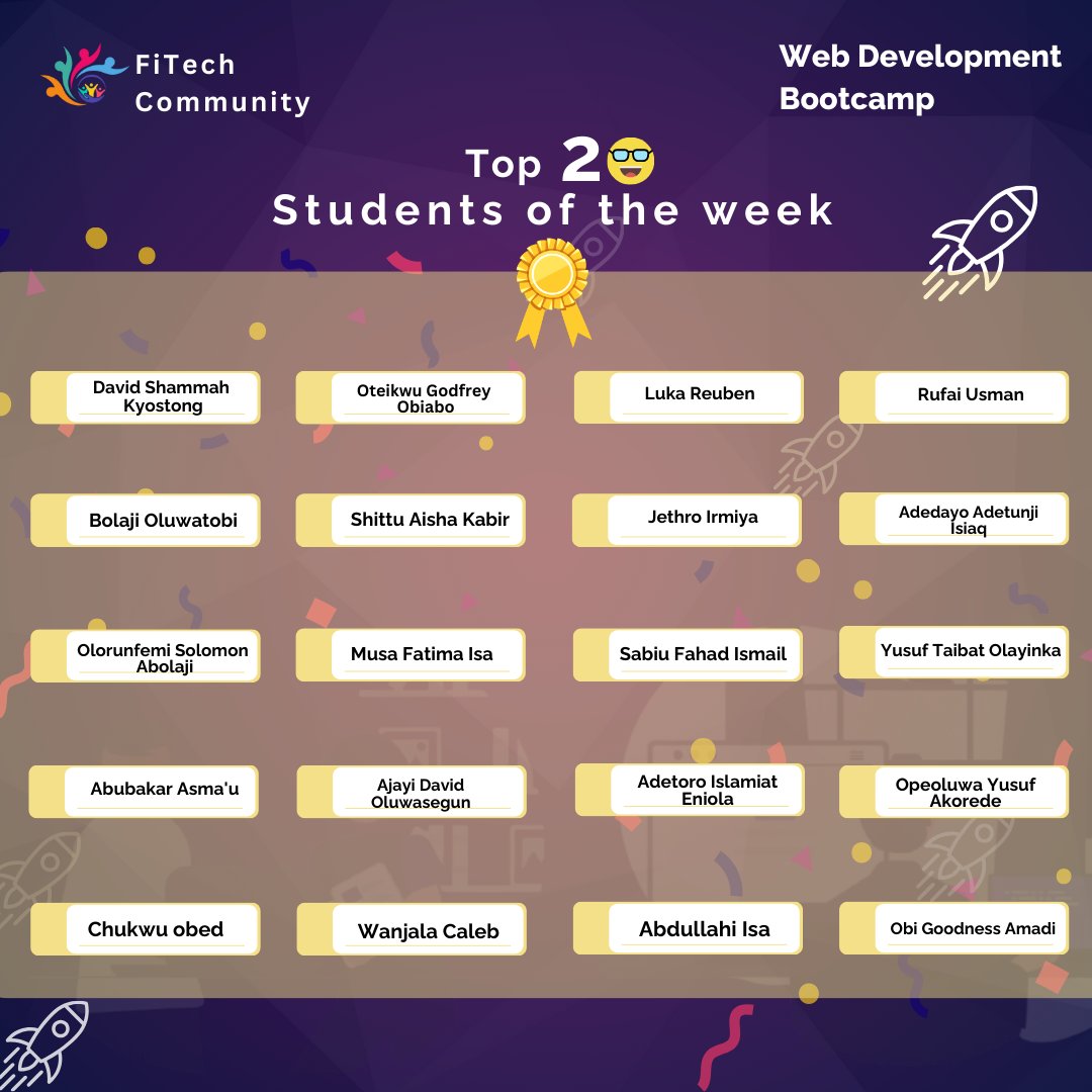 Fitech Community (@fitechcommunity) on Twitter photo Congrats, Keep pushing boundaries!
<a href="/reubenluka555/">Reuben_dev</a>
<a href="/dev_jaytee/">Jethro Irmiya</a>
<a href="/Edgerufman/">Rufai Usman</a>
<a href="/OteikwuG/">oteikwu Godfrey</a>
<a href="/ajaniolayinka11/">Ajani Olayinka</a>
<a href="/Aiesharh_k/">Aisha kabir</a>
<a href="/AtilolaIslamiat/">Islamiat Eniola atilola</a>
<a href="/olorunfemitd7/">Tide12</a>
@caleb_kisika
@Goody763212
<a href="/Akoredeh4real/">Akorede</a>
<a href="/TunjiAdedayo/">Adedayo tunji</a>
@bolajioluwatob8
<a href="/fatima_ismus/">Fatima Isa Musa</a>
<a href="/real_shamjay/">clik2boss⚪</a>
<a href="/FahadSabiu1/">King Asad (ASAD collection)</a>
<a href="/eberechukwuobed/">Obed 🪖✨✨</a> Congrats, Keep pushing boundaries!
<a href="/reubenluka555/">Reuben_dev</a>
<a href="/dev_jaytee/">Jethro Irmiya</a>
<a href="/Edgerufman/">Rufai Usman</a>
<a href="/OteikwuG/">oteikwu Godfrey</a>
<a href="/ajaniolayinka11/">Ajani Olayinka</a>
<a href="/Aiesharh_k/">Aisha kabir</a>
<a href="/AtilolaIslamiat/">Islamiat Eniola atilola</a>
<a href="/olorunfemitd7/">Tide12</a>
@caleb_kisika
@Goody763212
<a href="/Akoredeh4real/">Akorede</a>
<a href="/TunjiAdedayo/">Adedayo tunji</a>
@bolajioluwatob8
<a href="/fatima_ismus/">Fatima Isa Musa</a>
<a href="/real_shamjay/">clik2boss⚪</a>
<a href="/FahadSabiu1/">King Asad (ASAD collection)</a>
<a href="/eberechukwuobed/">Obed 🪖✨✨</a>