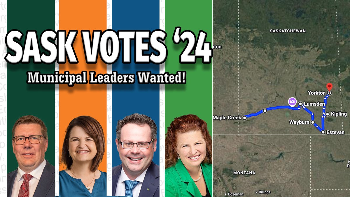 We're off on our Cross Province Tour of Saskatchewan this Thursday, and we want to hear directly from Saskatchewan Mayors, Reeves, and Councillors.
Route for Day 1: Maple Creek to Regina, Lumsden to Torquay, and Estevan to Yorkton!
DM Us if you can chat! along that route
#skvote